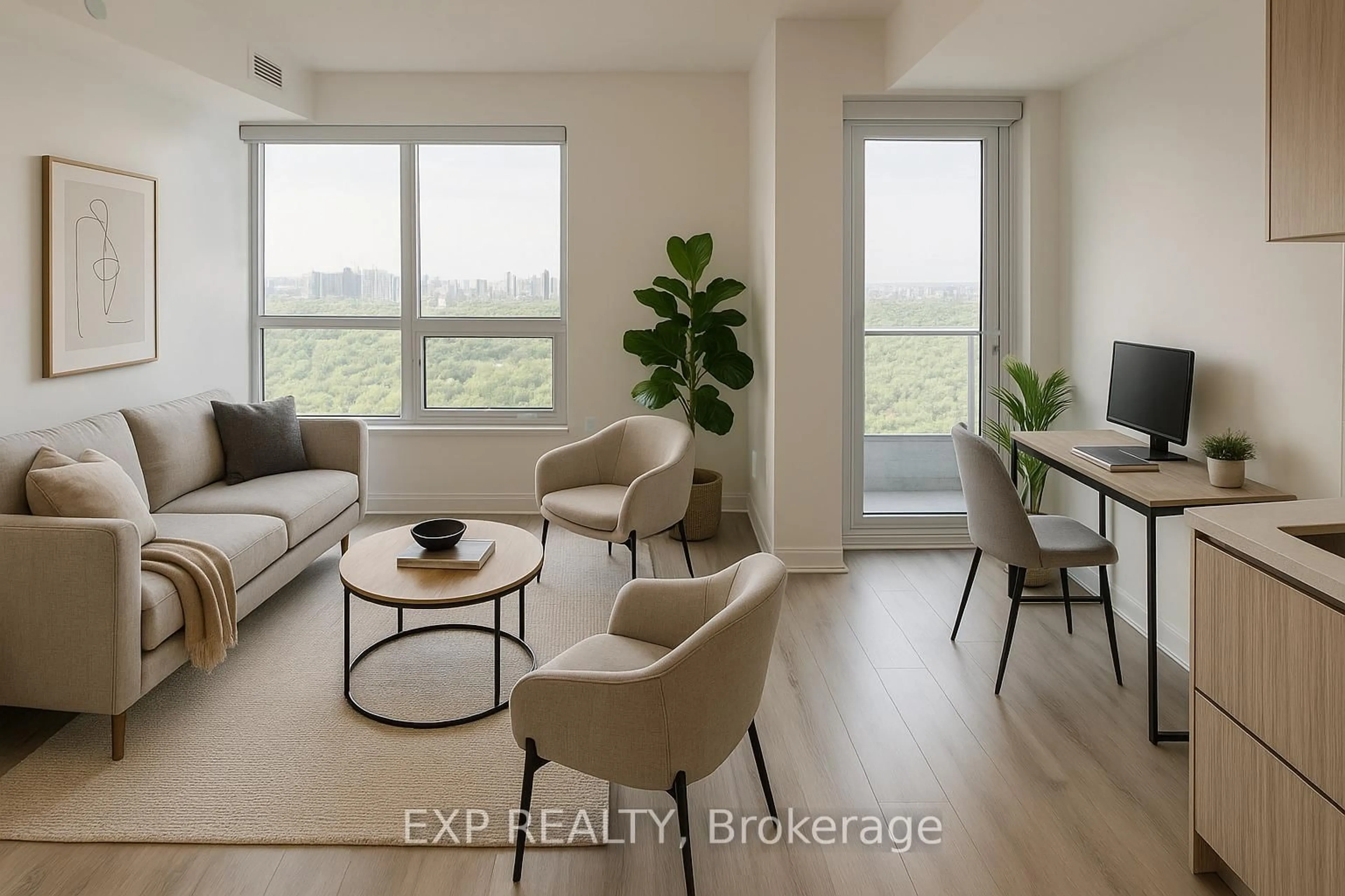 Living room with furniture, wood/laminate floor for 395 Bloor St #3306, Toronto Ontario M4W 0B4