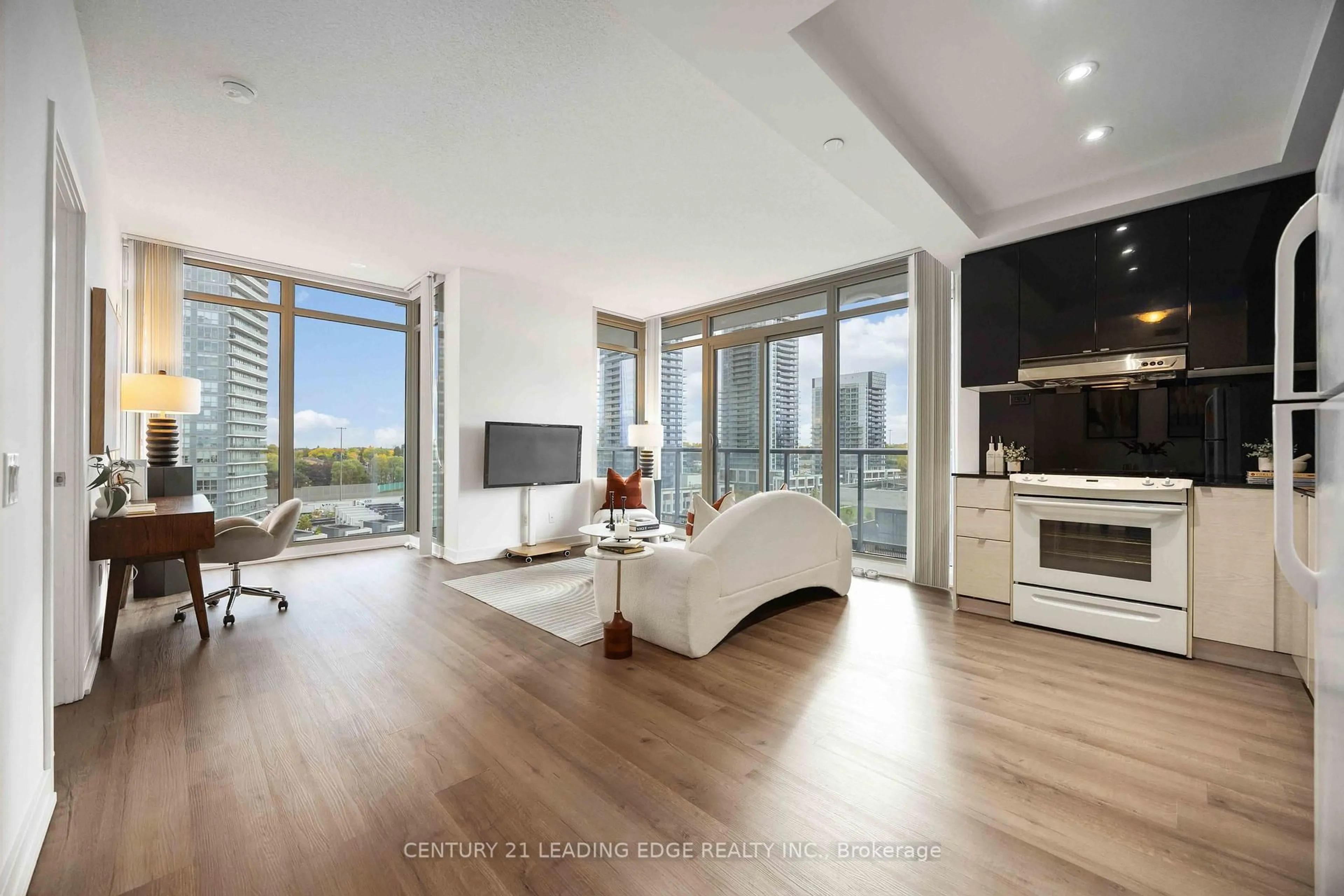 Living room with furniture, wood/laminate floor for 72 Esther Shiner Blvd #1106, Toronto Ontario M2K 0C4