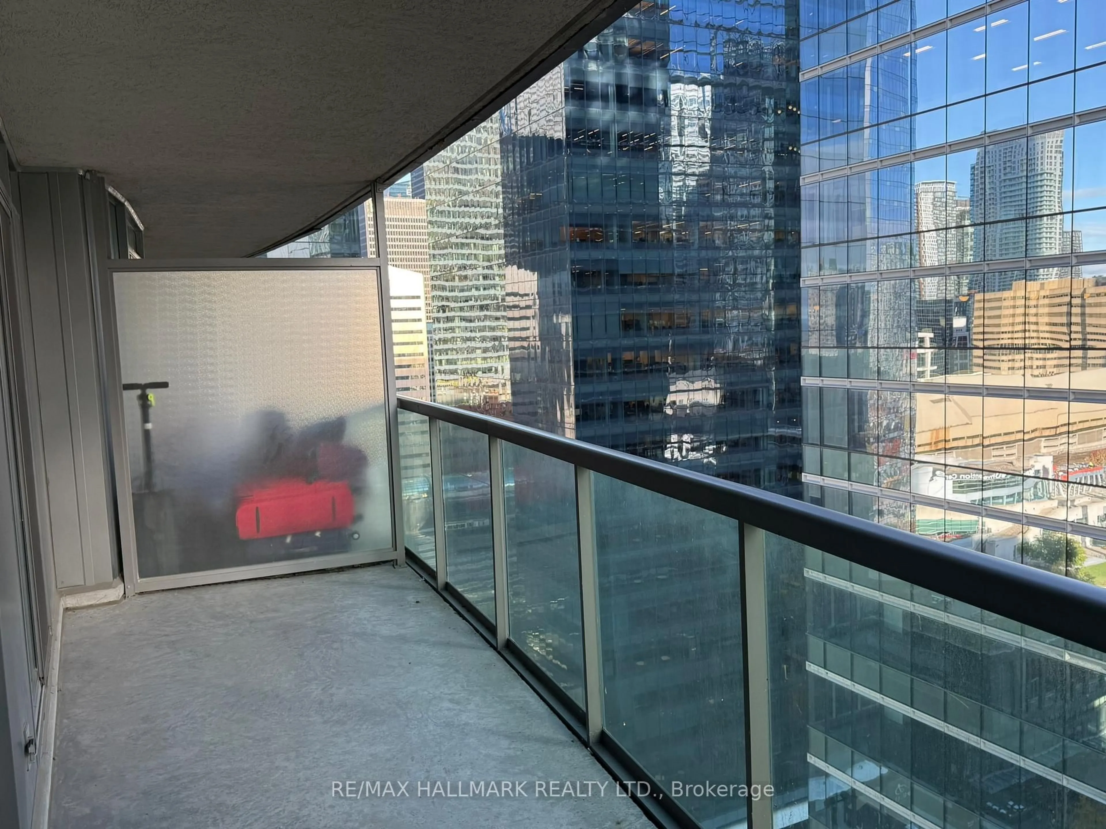 Balcony in the apartment, city buildings view from balcony for 30 Grand Trunk Cres #2609, Toronto Ontario M5J 3A3