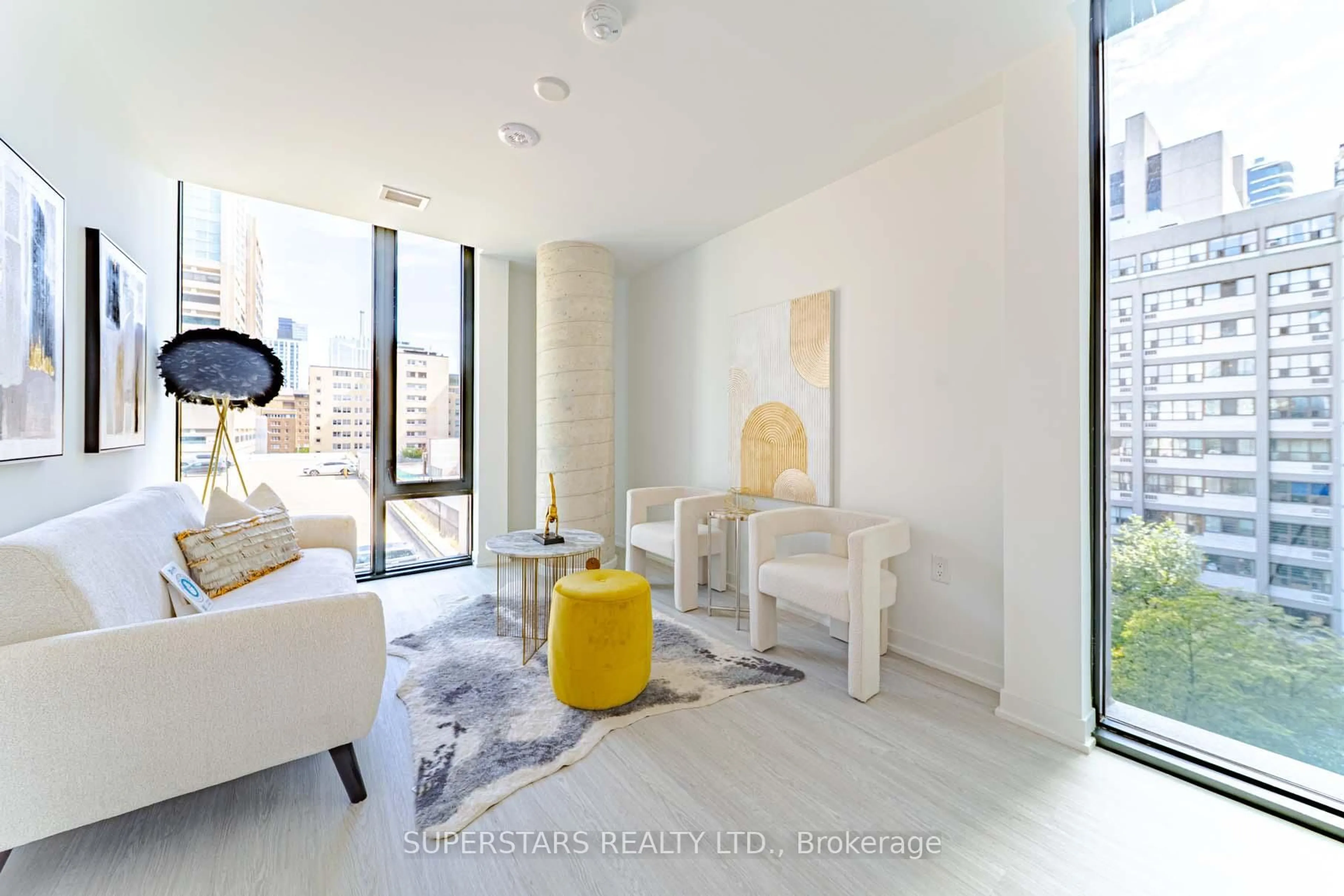 Living room with furniture, ceramic/tile floor for 195 McCaul St #717, Toronto Ontario M5T 0E5