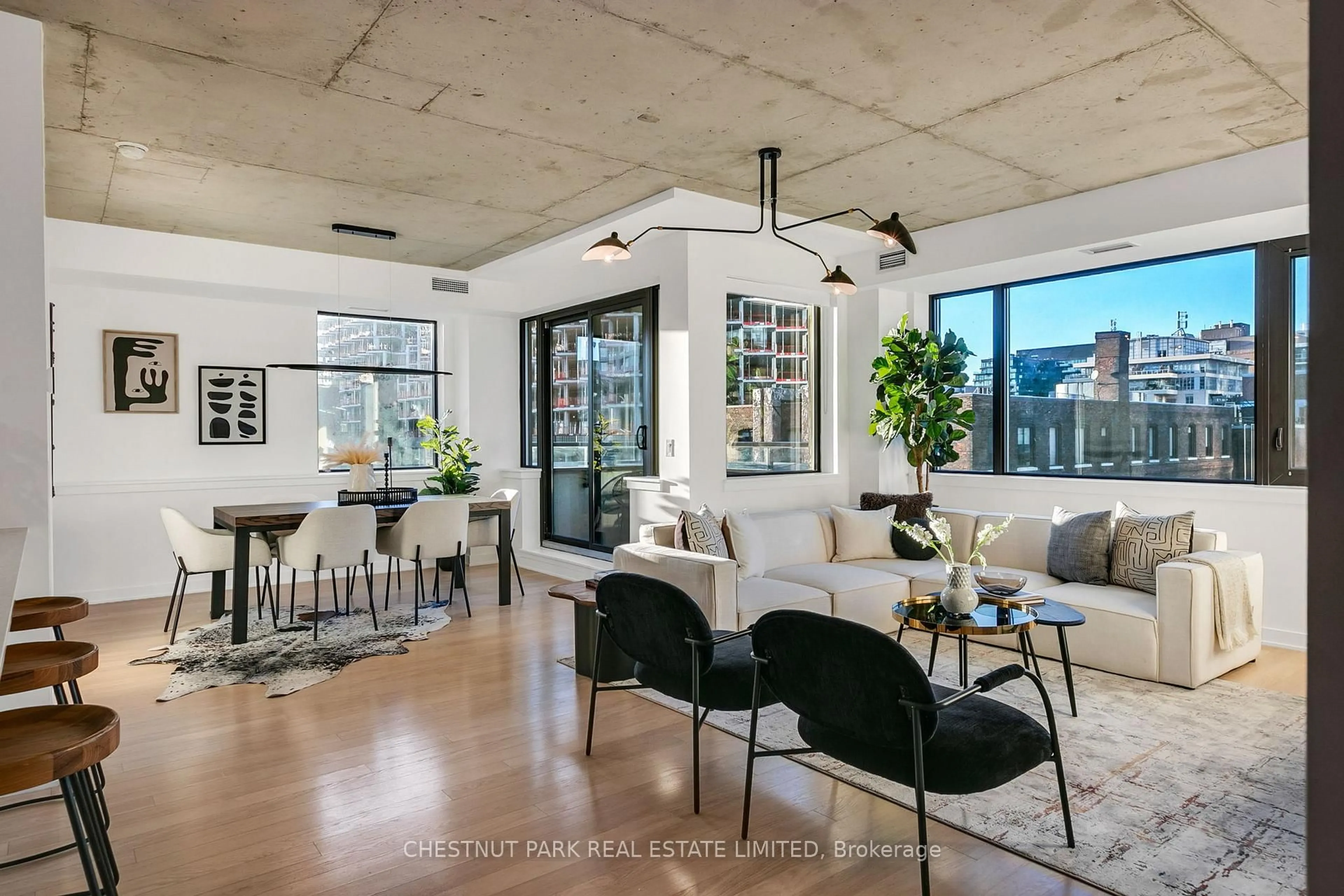 Living room with furniture, cement floor for 400 Wellington St #610, Toronto Ontario M5V 0B5