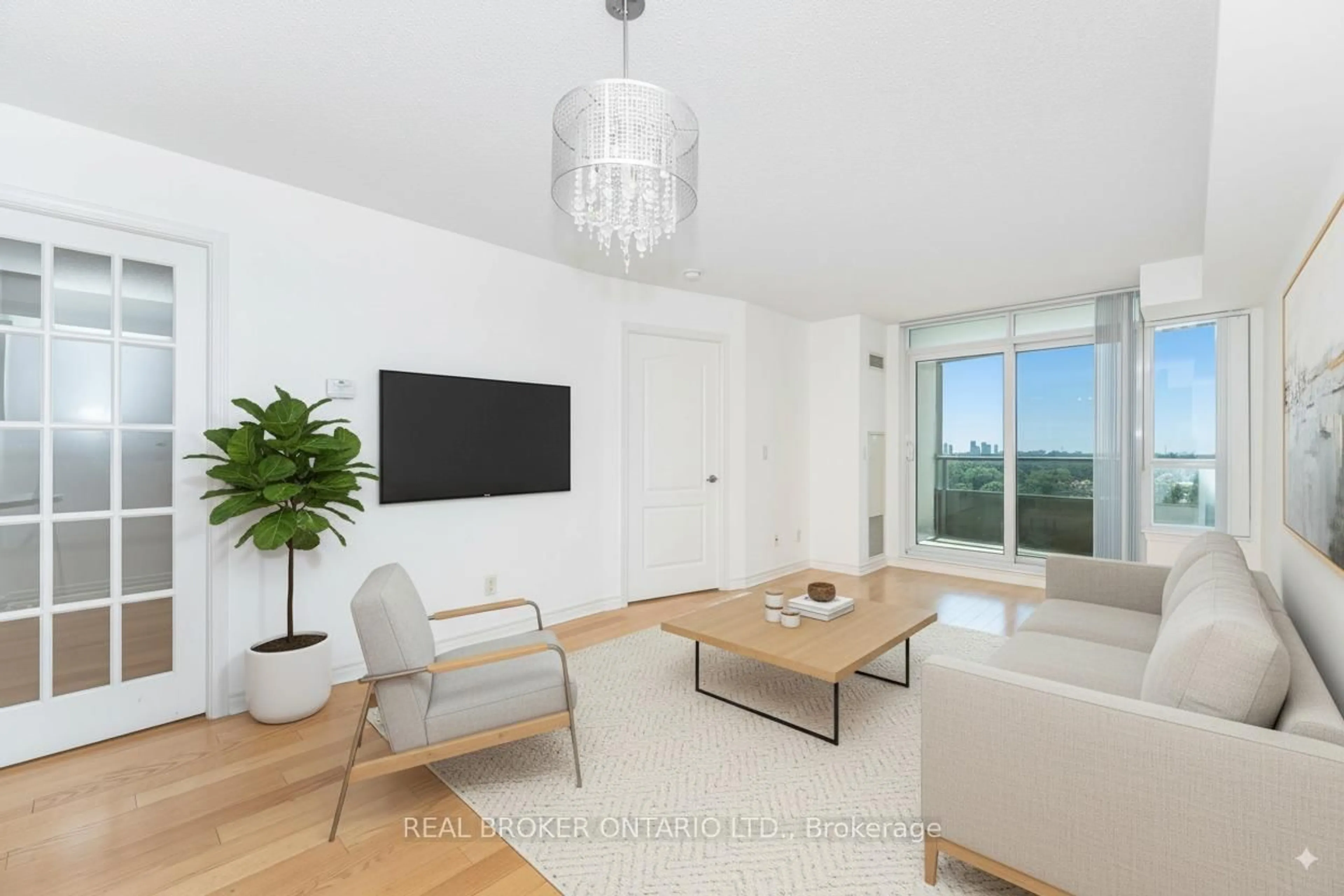 Living room with furniture, wood/laminate floor for 17 Barberry Pl #1109, Toronto Ontario M2K 3E2