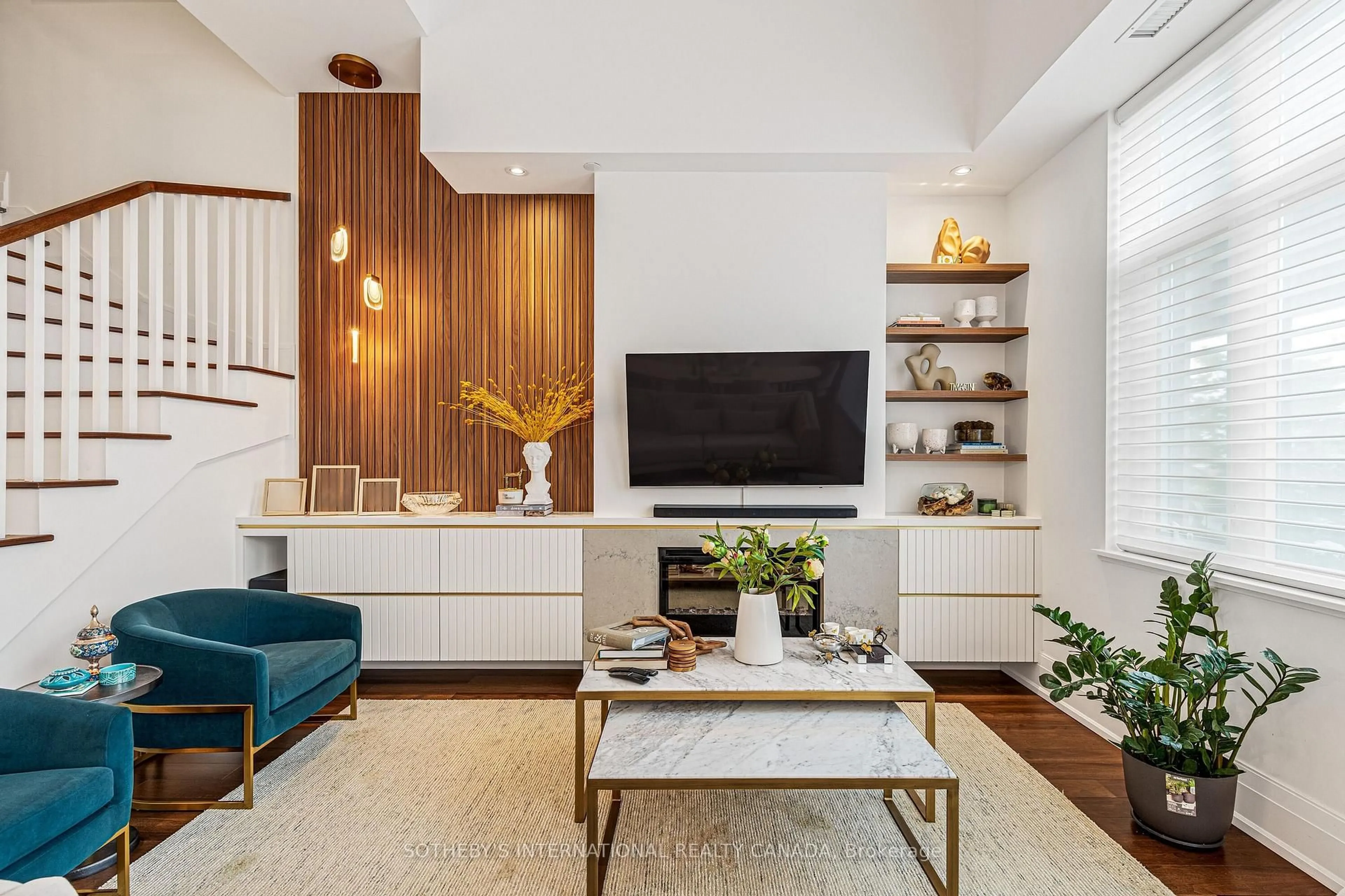 Living room with furniture, unknown for 25 Malcolm Rd #TH-105, Toronto Ontario M4G 0C1