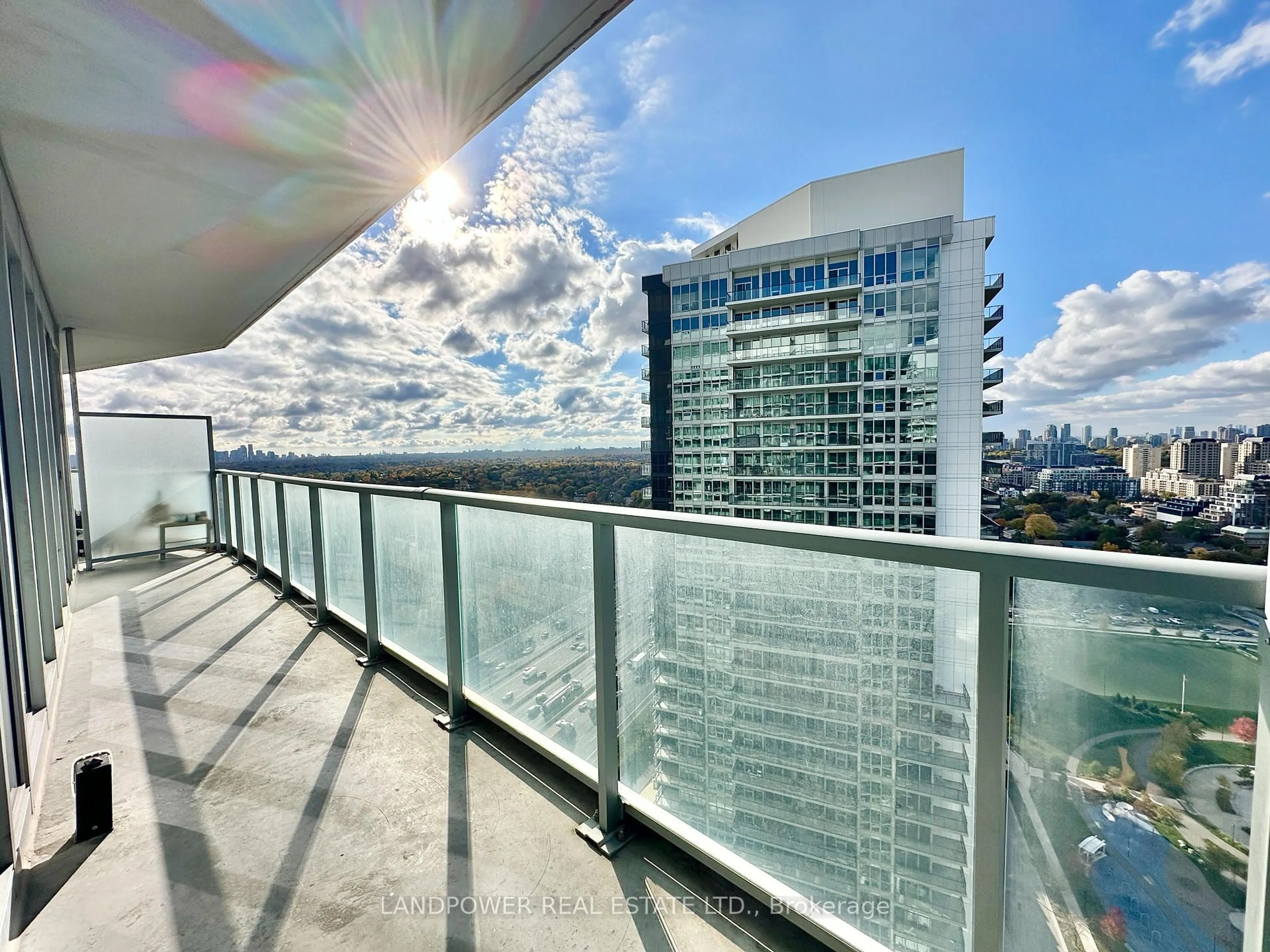 Balcony in the apartment, city buildings view from balcony for 115 McMahon Dr #3502, Toronto Ontario M2K 0E3