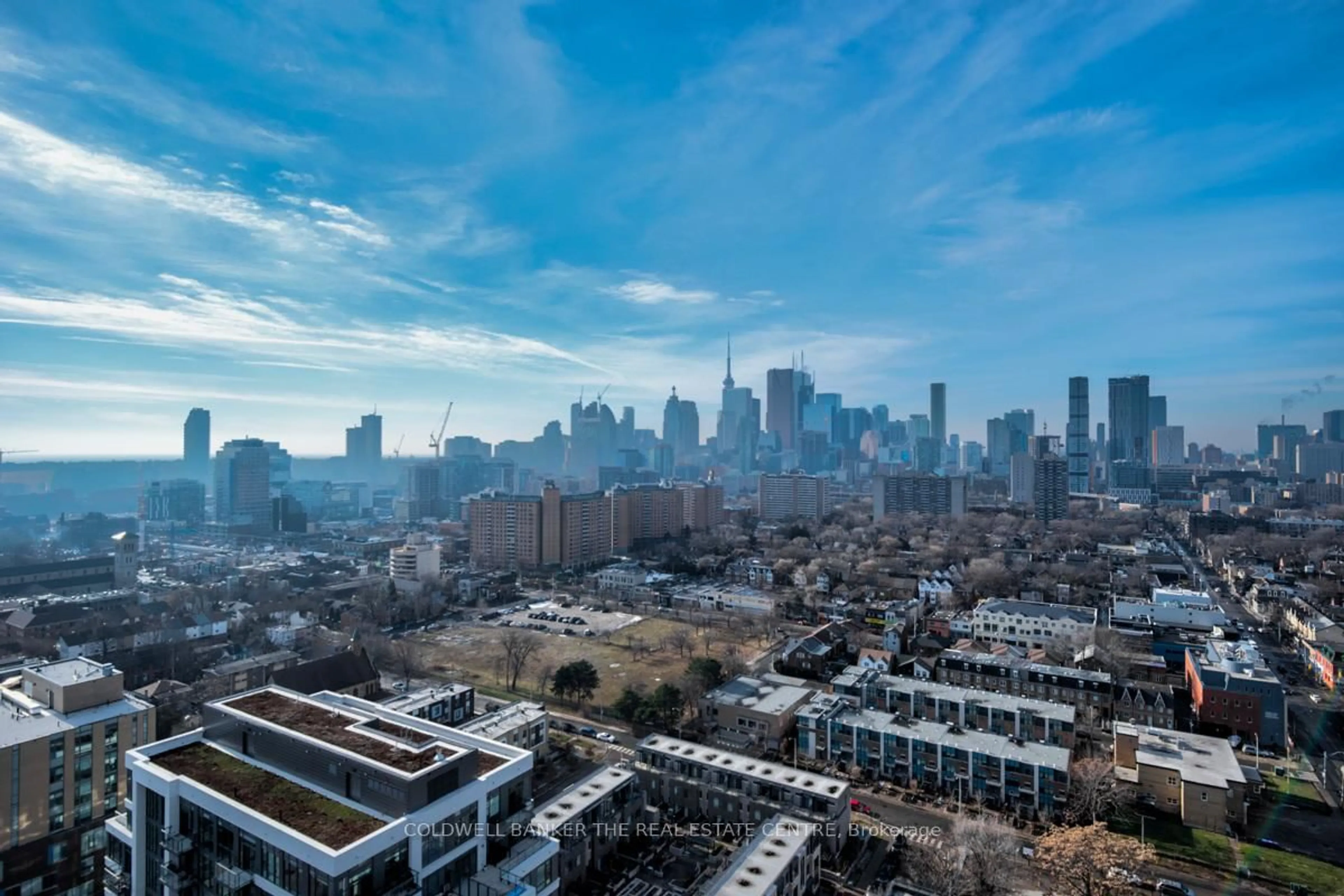 A pic from outside/outdoor area/front of a property/back of a property/a pic from drone, city buildings view from balcony for 225 Sackville St #2205, Toronto Ontario M5A 0B9