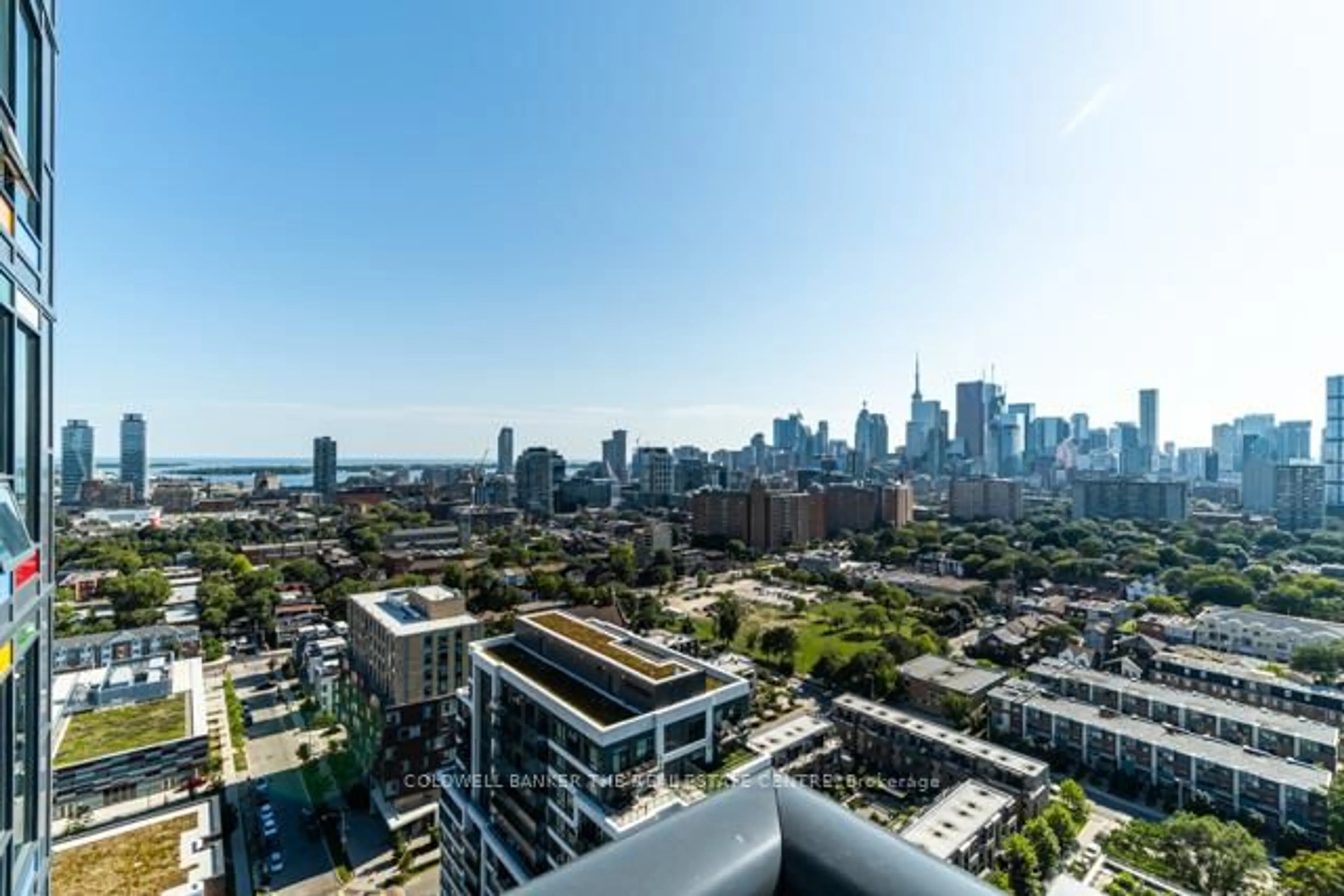 A pic from outside/outdoor area/front of a property/back of a property/a pic from drone, city buildings view from balcony for 225 Sackville St #2205, Toronto Ontario M5A 0B9