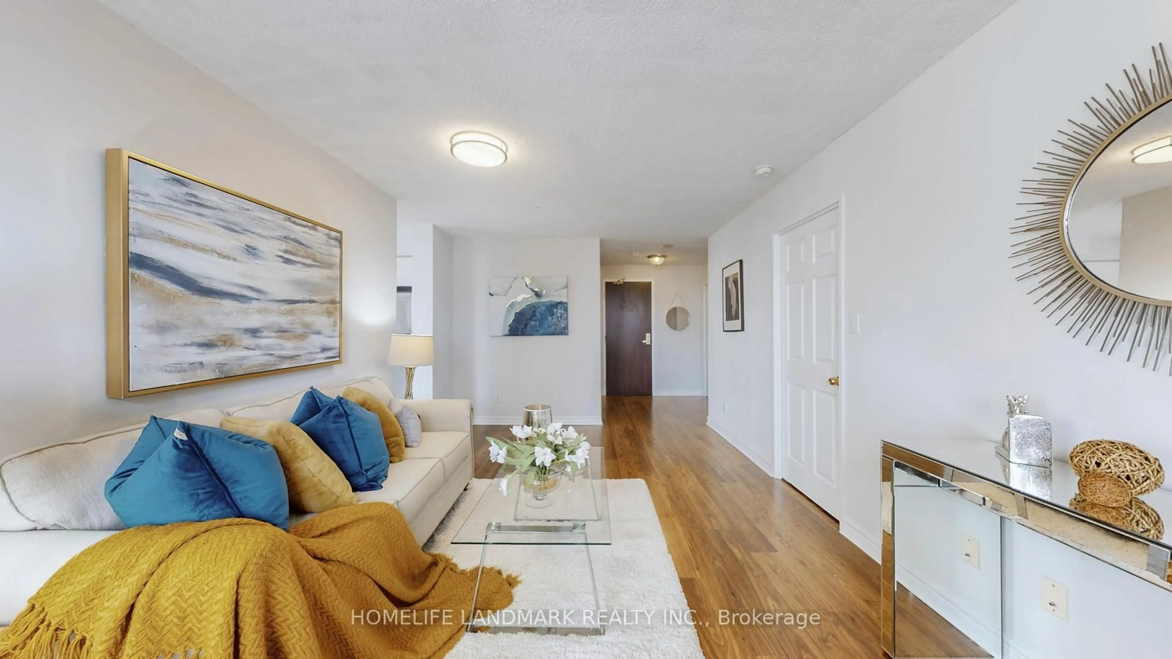 Living room with furniture, wood/laminate floor for 28 Empress Ave #1103, Toronto Ontario M2N 6Z7