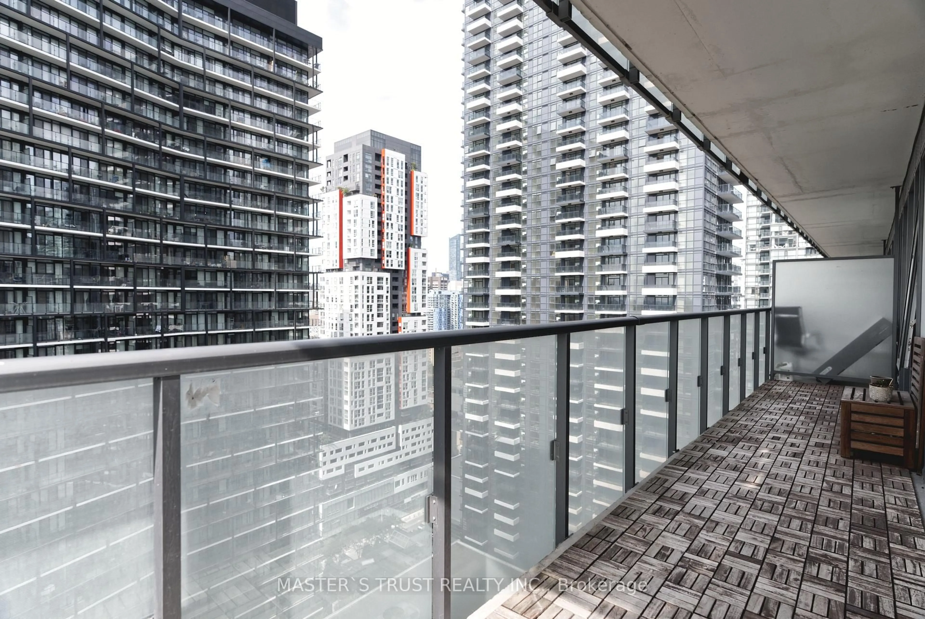 Balcony in the apartment, city buildings view from balcony for 101 Peter St #2511, Toronto Ontario M5V 0G6