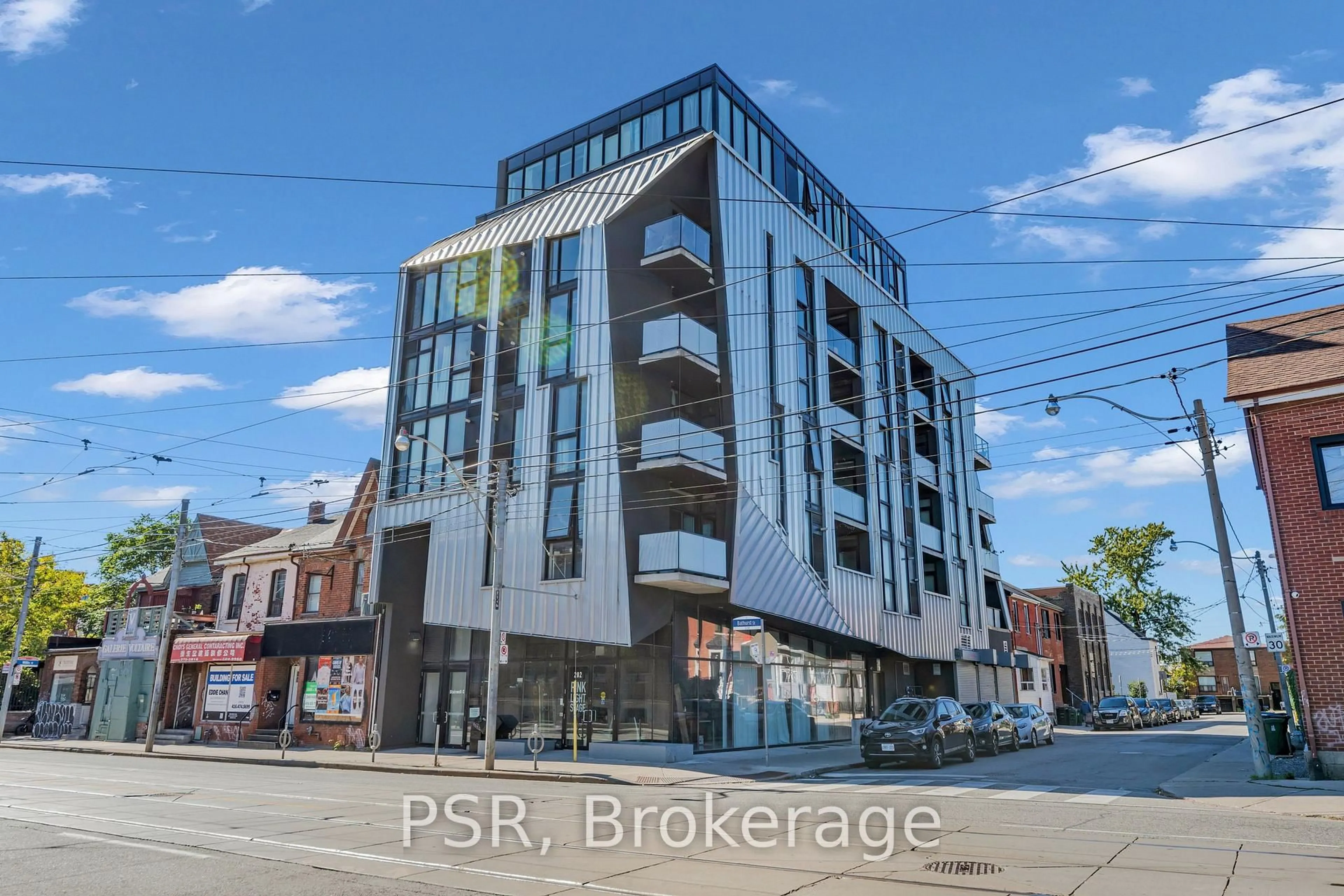 A pic from outside/outdoor area/front of a property/back of a property/a pic from drone, building for 109 Wolseley St #502, Toronto Ontario M6J 1K1