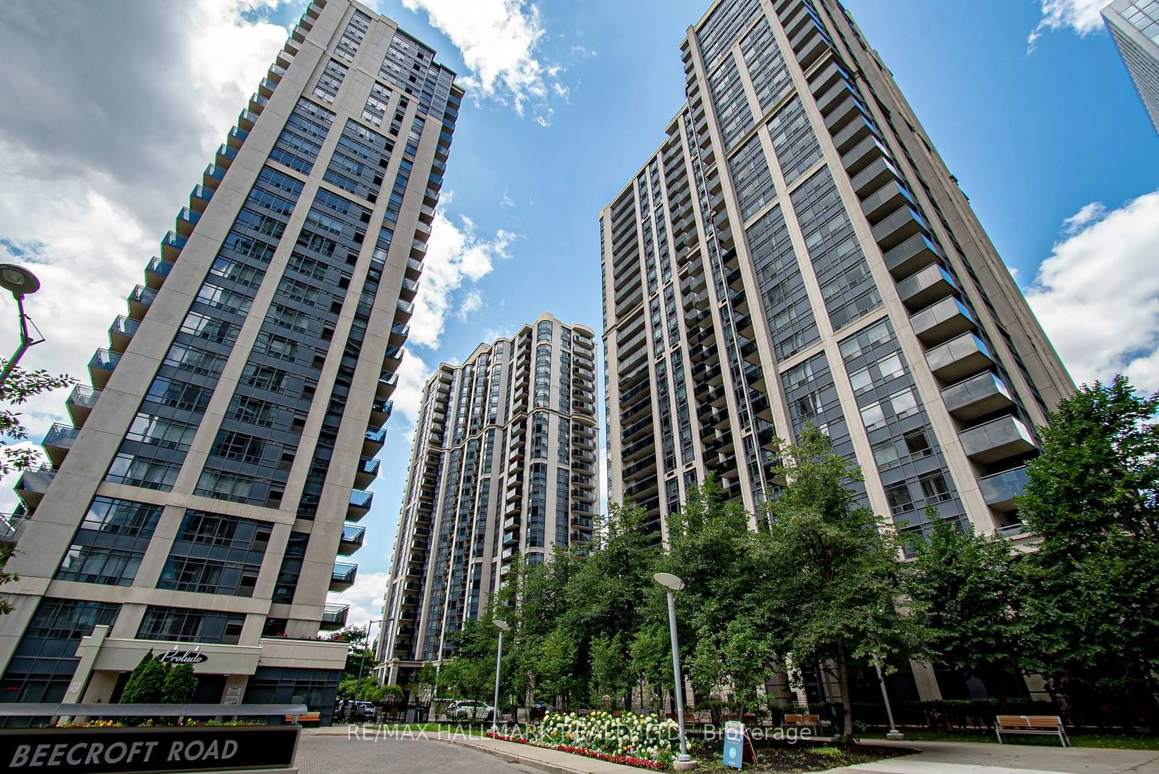 Patio, city buildings view from balcony for 155 Beecroft Rd #710, Toronto Ontario M2N 7C6