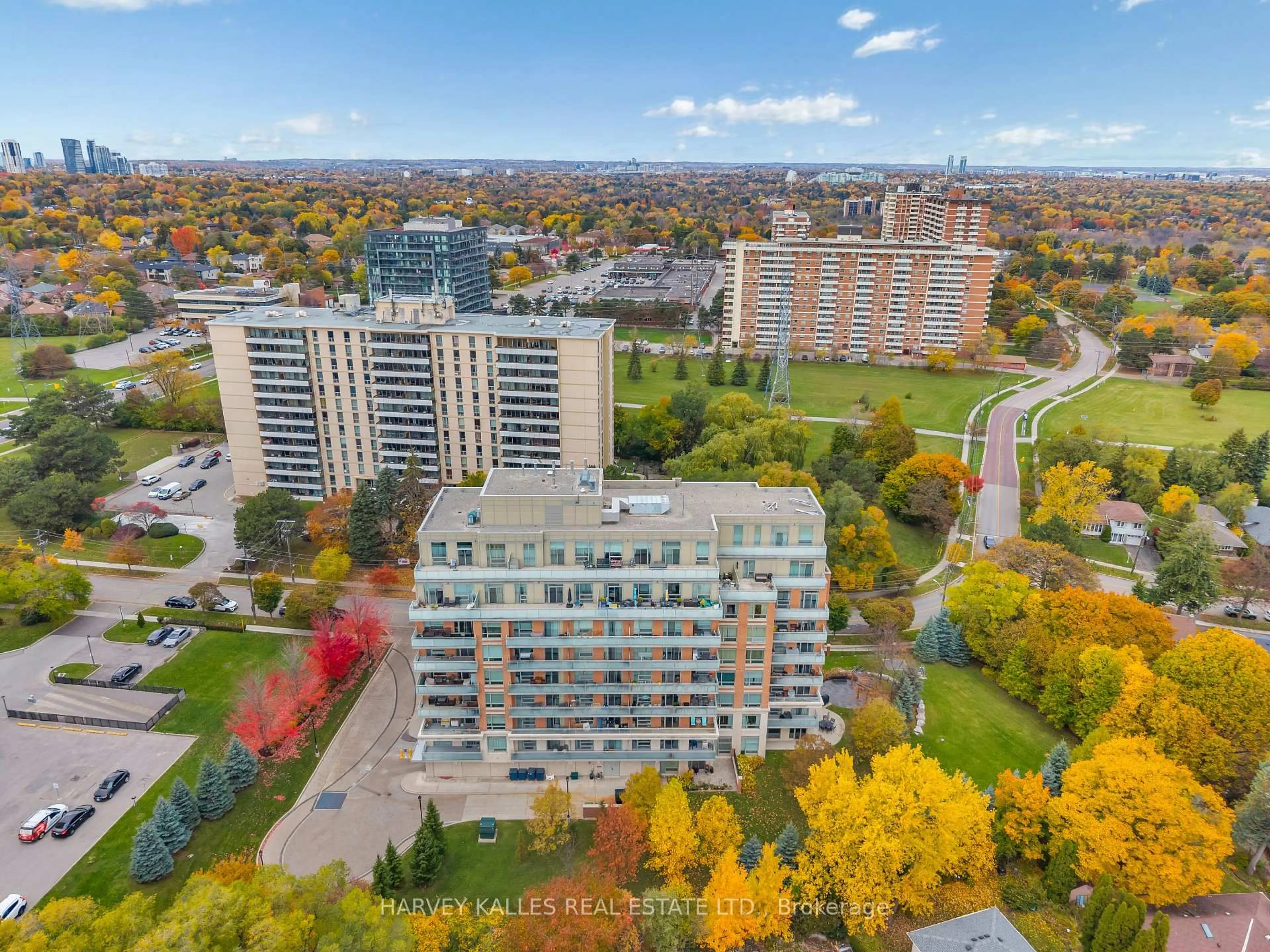 A pic from outside/outdoor area/front of a property/back of a property/a pic from drone, city buildings view from balcony for 17 Ruddington Dr #305, Toronto Ontario M2K 0A8