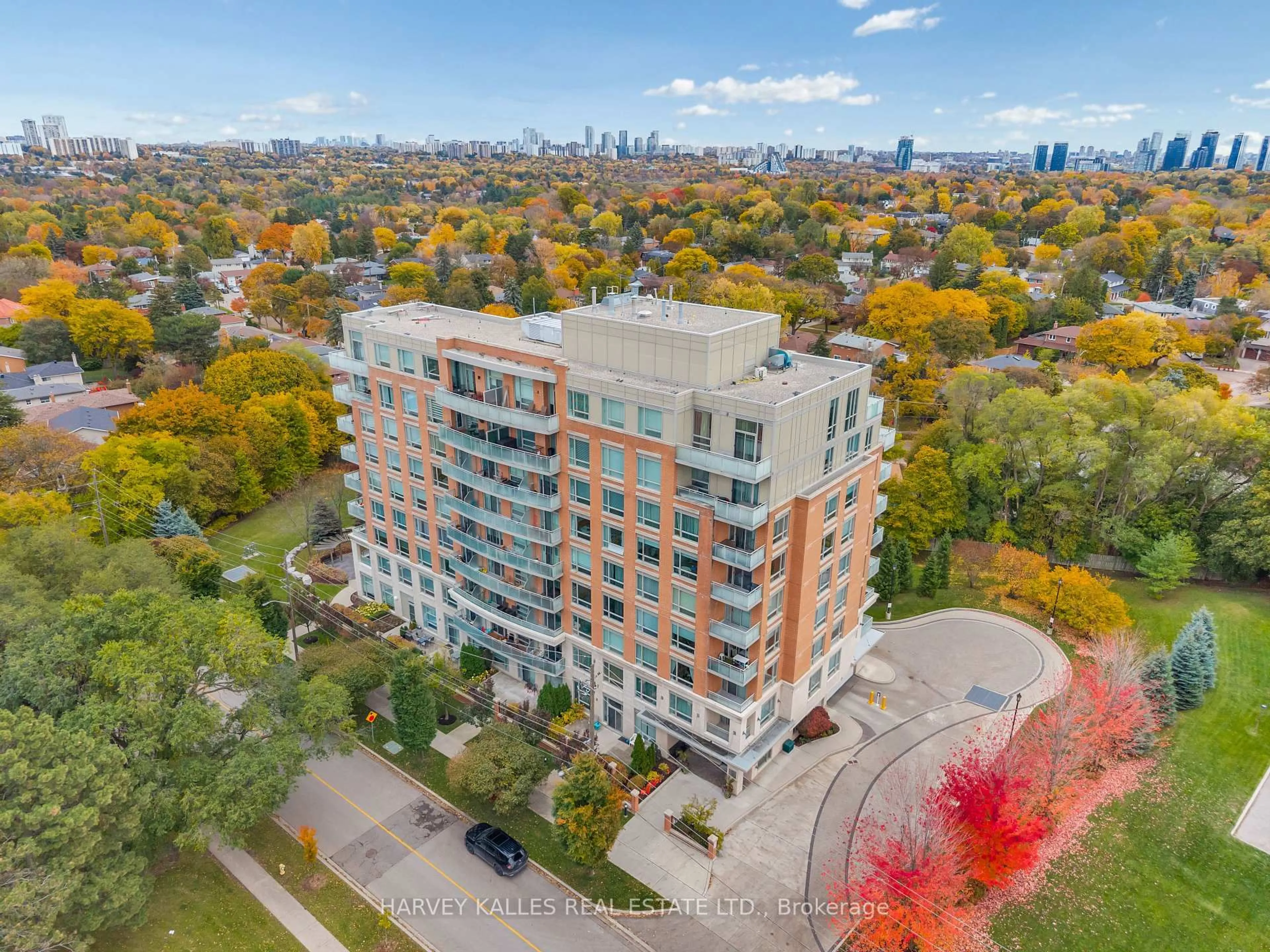A pic from outside/outdoor area/front of a property/back of a property/a pic from drone, city buildings view from balcony for 17 Ruddington Dr #305, Toronto Ontario M2K 0A8