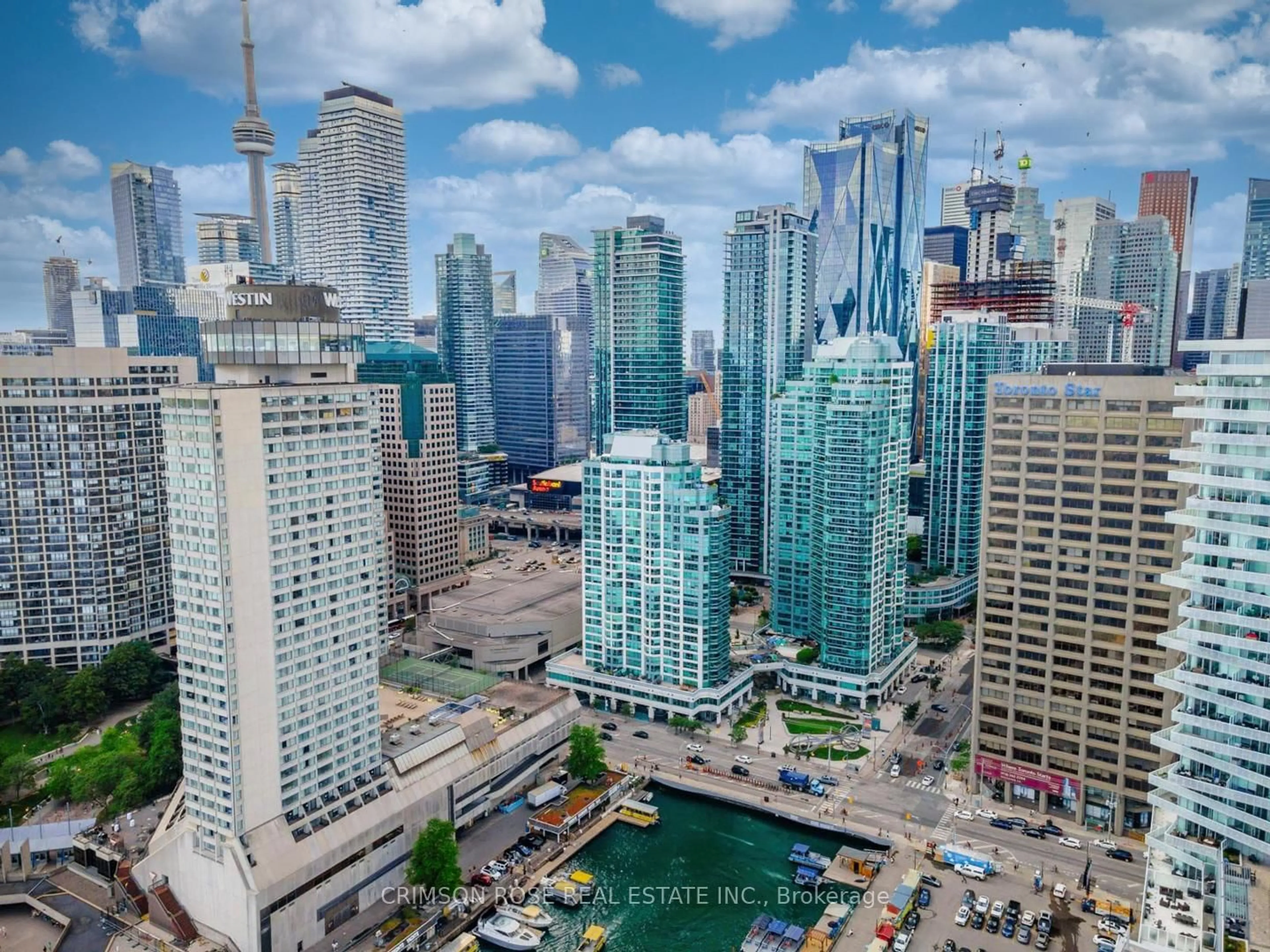 A pic from outside/outdoor area/front of a property/back of a property/a pic from drone, city buildings view from balcony for 10 Queens Quay #1107, Toronto Ontario M5J 2R9