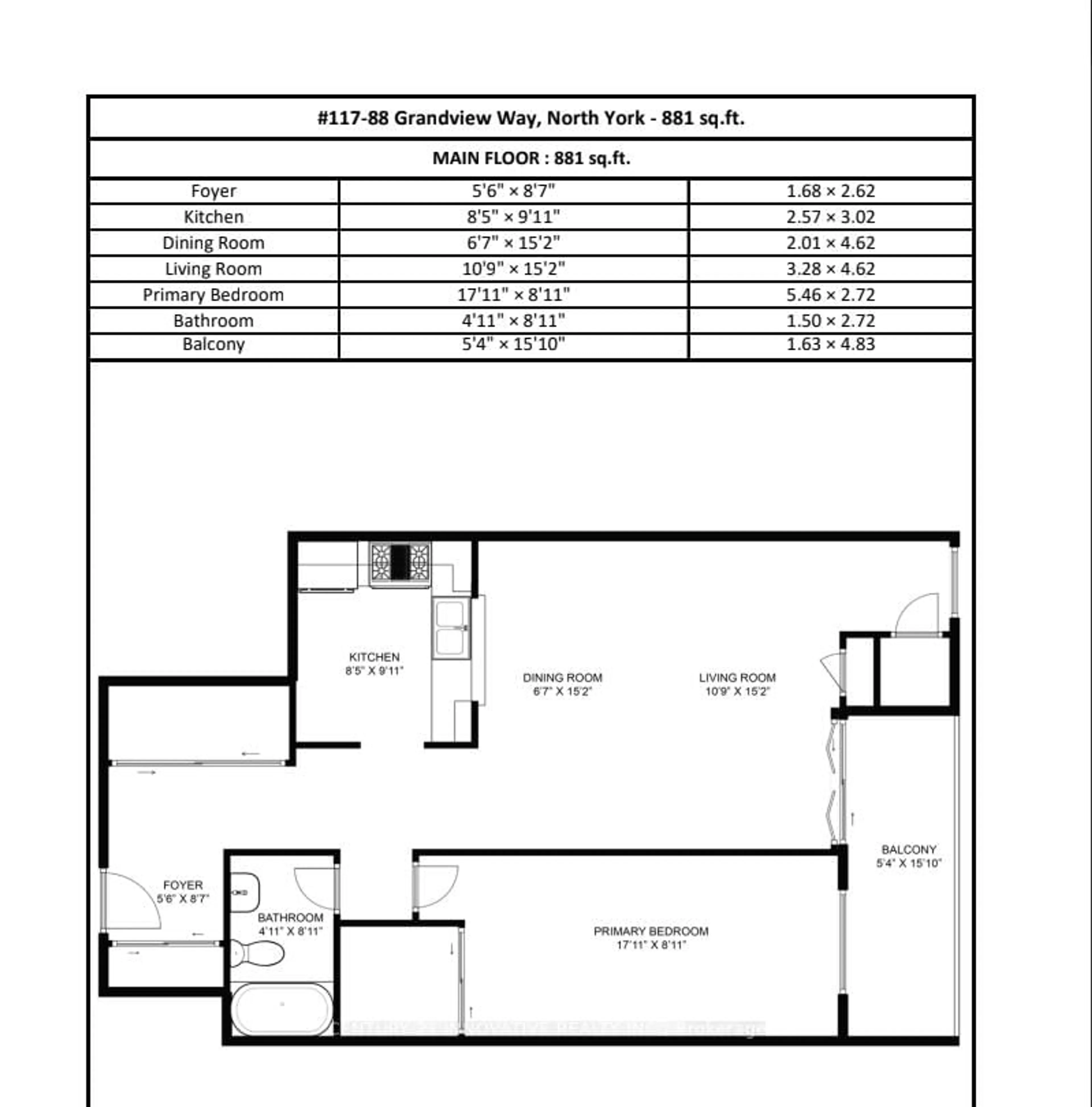 Floor plan for 88 Grandview Way #117, Toronto Ontario M2N 6V6