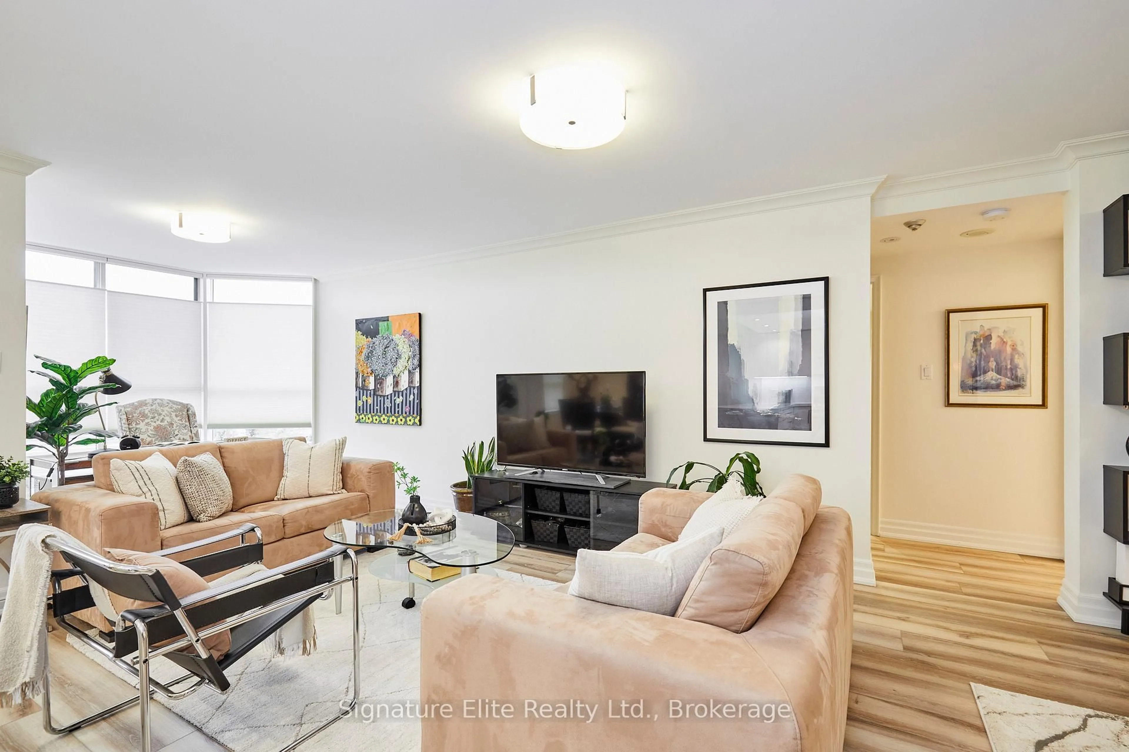 Living room with furniture, wood/laminate floor for 271 Ridley Blvd #508, Toronto Ontario M5M 4N1
