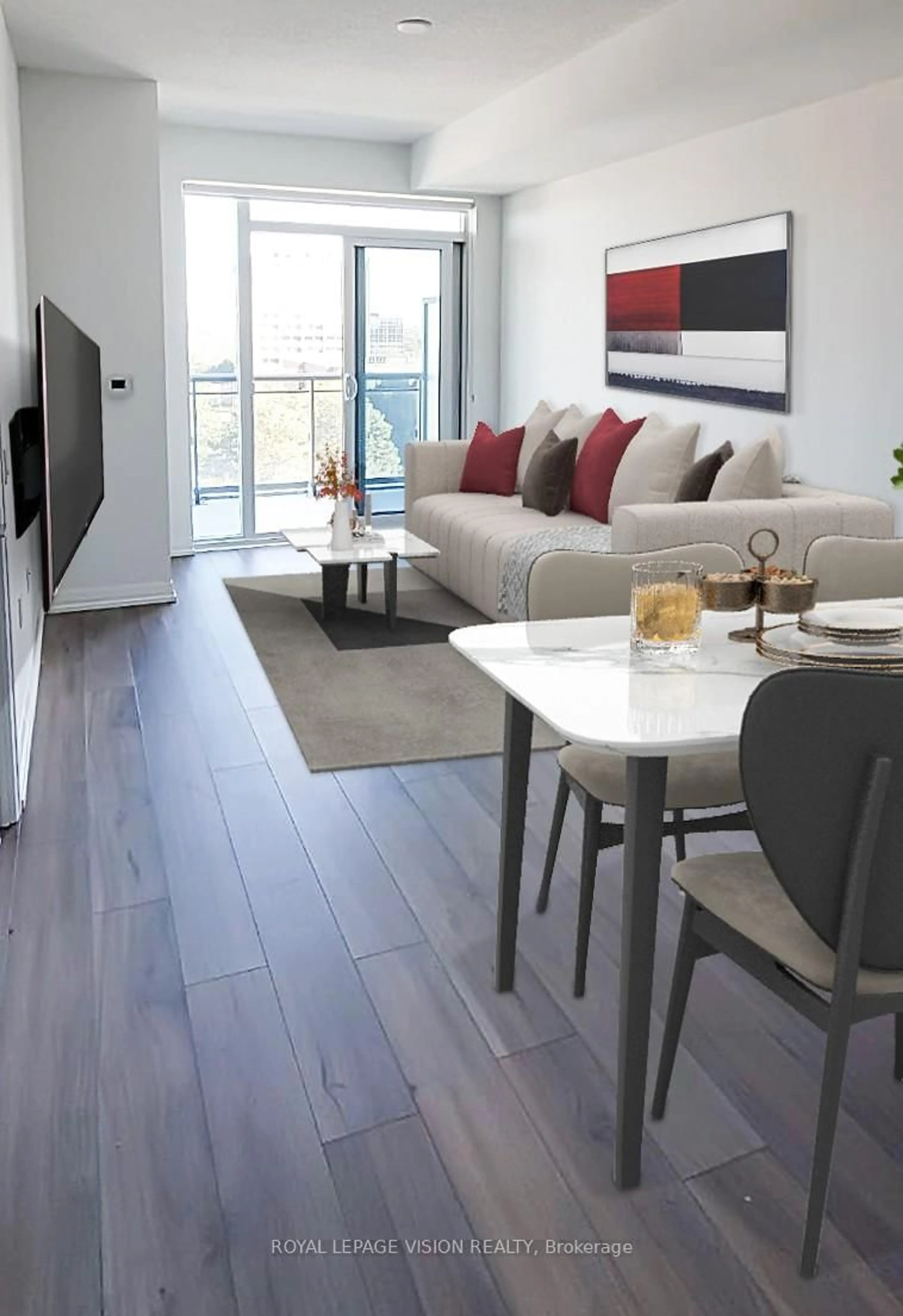 Living room with furniture, wood/laminate floor for 60 Ann O'Reilly Rd #858, Toronto Ontario M2J 0C8