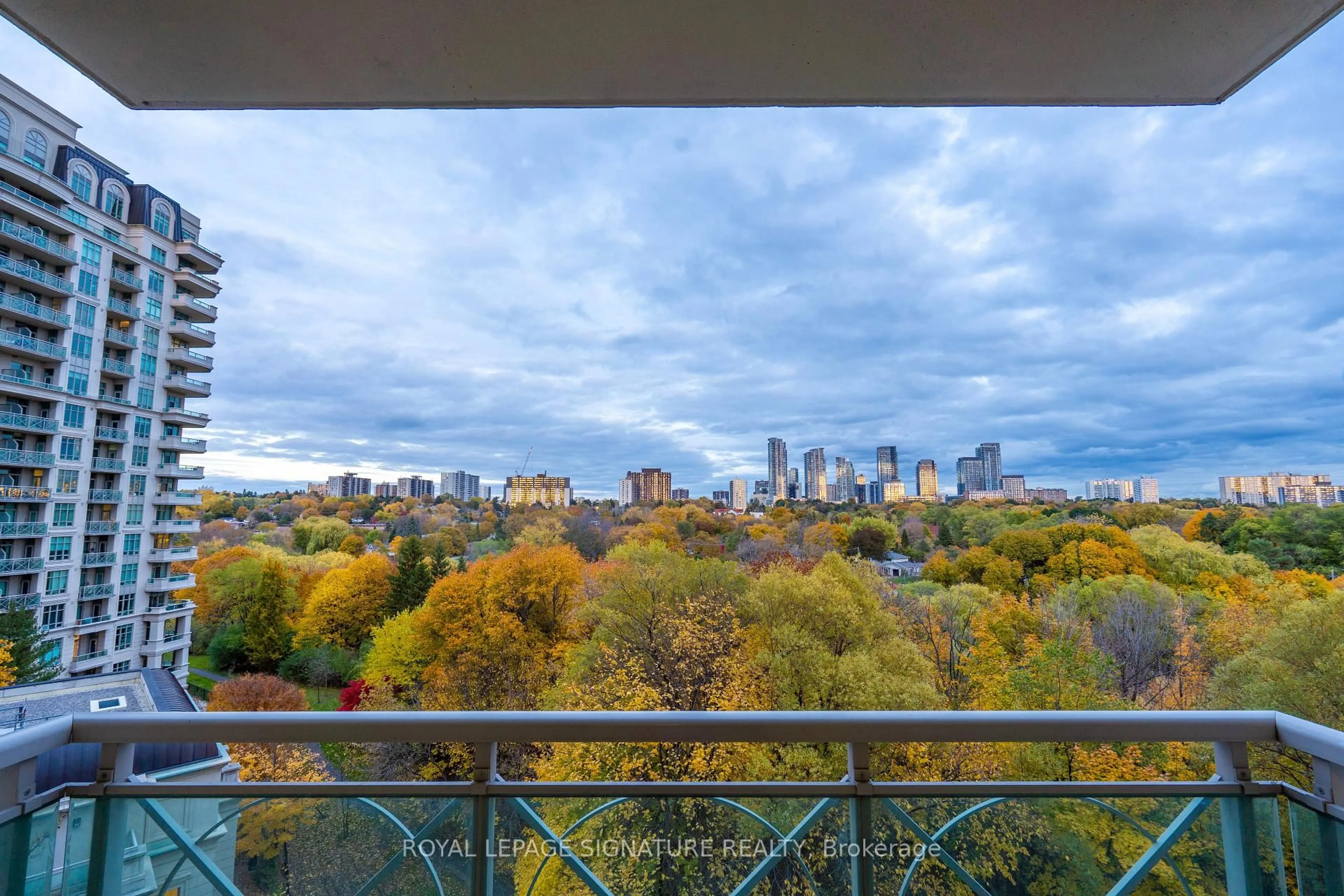 Balcony in the apartment, city buildings view from balcony for 10 Bloorview Pl #720, Toronto Ontario M2J 0B1