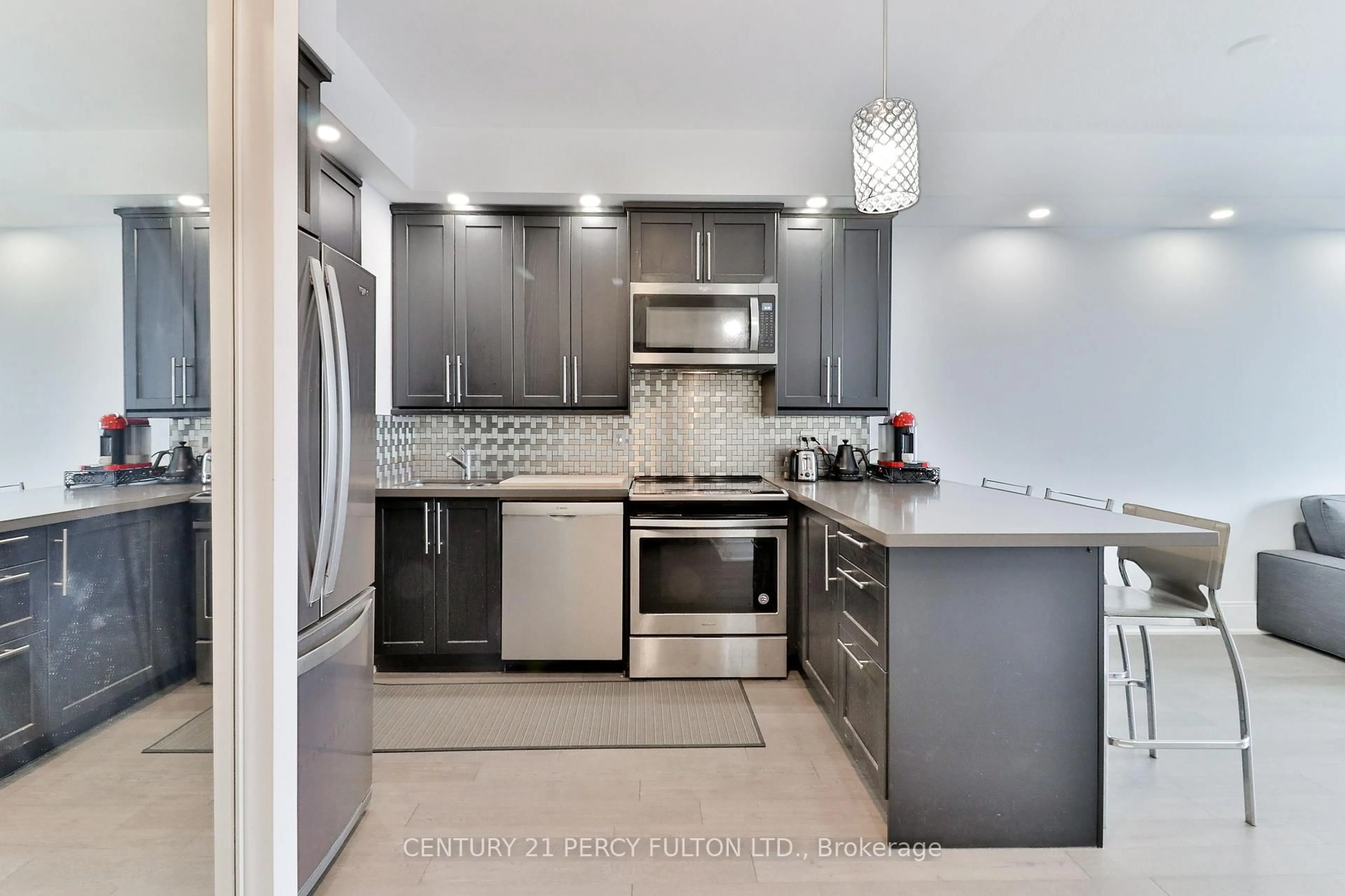 Contemporary kitchen, ceramic/tile floor for 181 Wynford Dr #1201, Toronto Ontario M3C 0C6