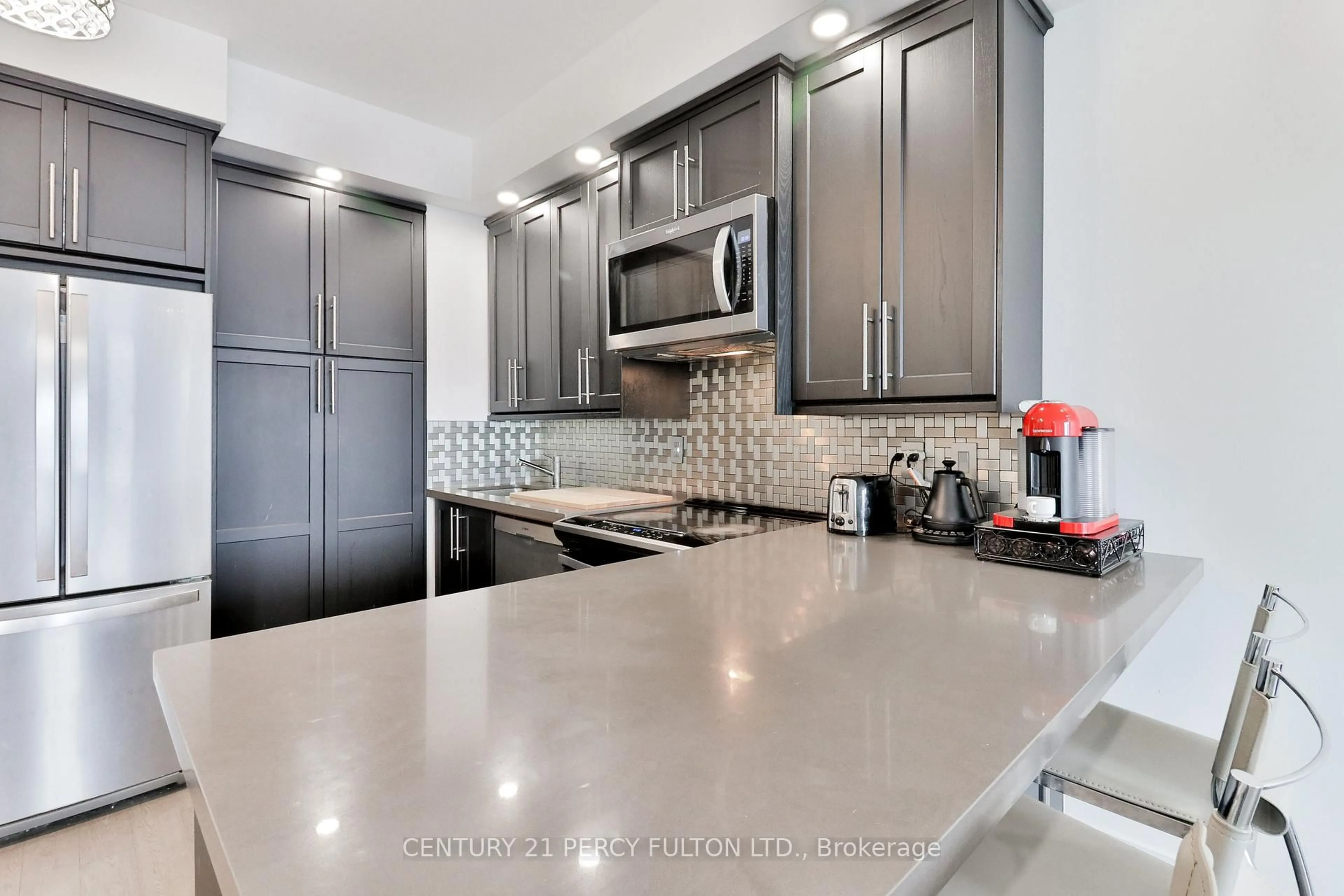 Contemporary kitchen, ceramic/tile floor for 181 Wynford Dr #1201, Toronto Ontario M3C 0C6