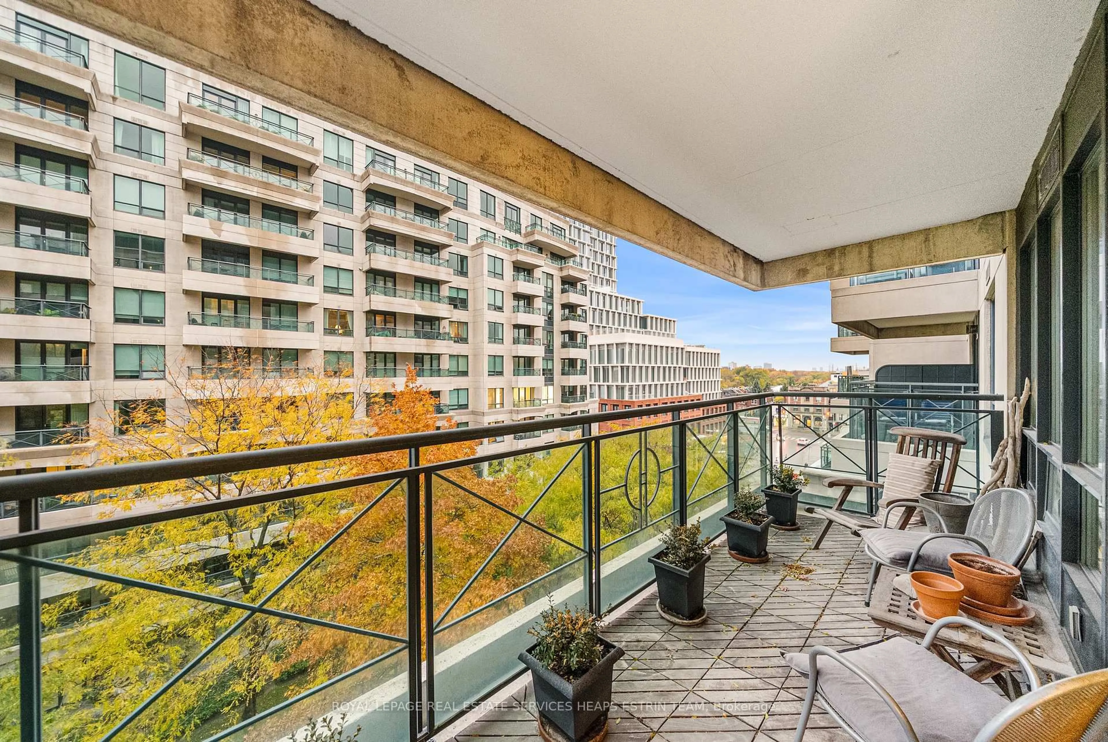 Balcony in the apartment, city buildings view from balcony for 20 Scrivener Sq #620, Toronto Ontario M4W 3X9
