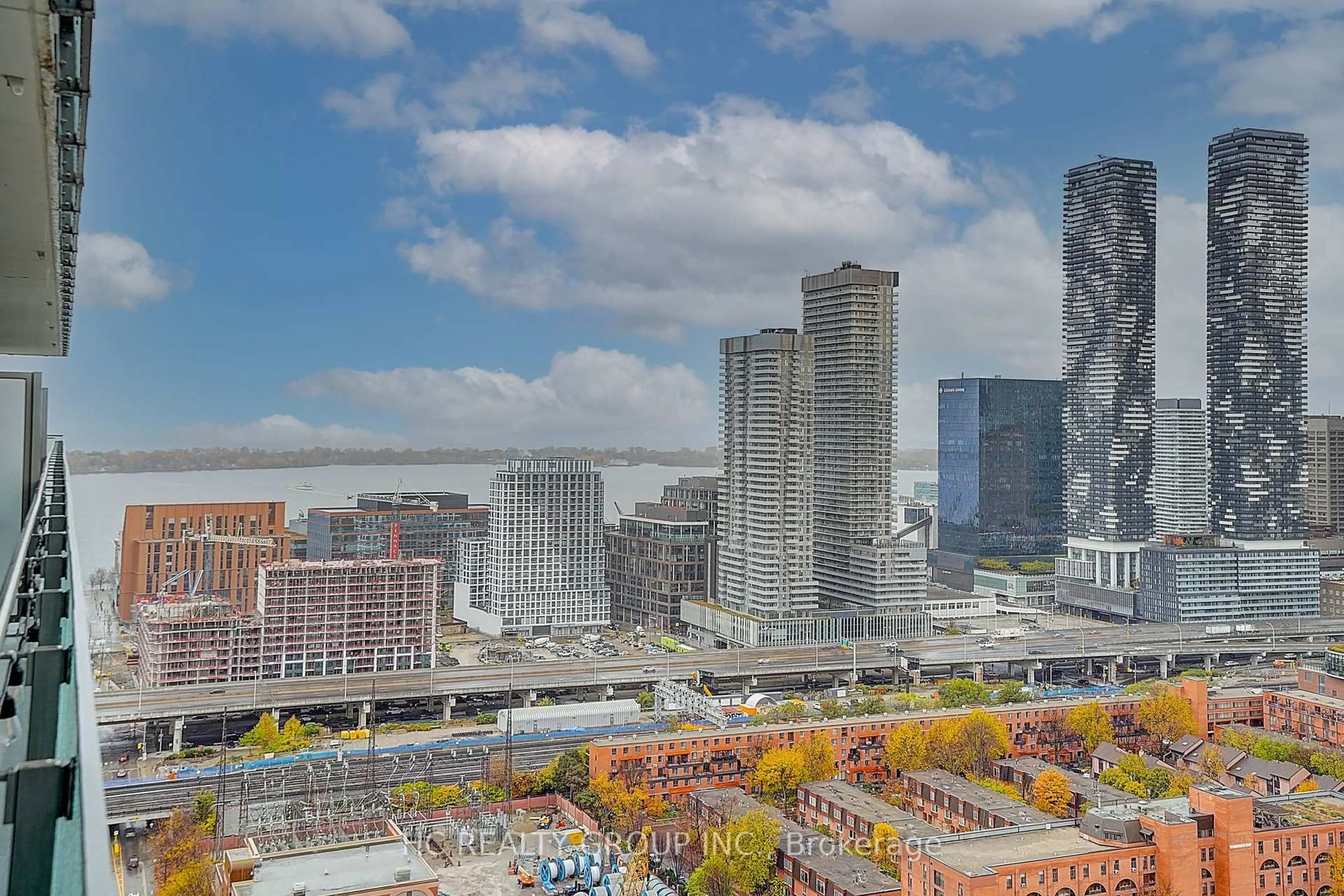 Balcony in the apartment, city buildings view from balcony for 135 Lower Sherbourne St #2830, Toronto Ontario M5A 1Y4