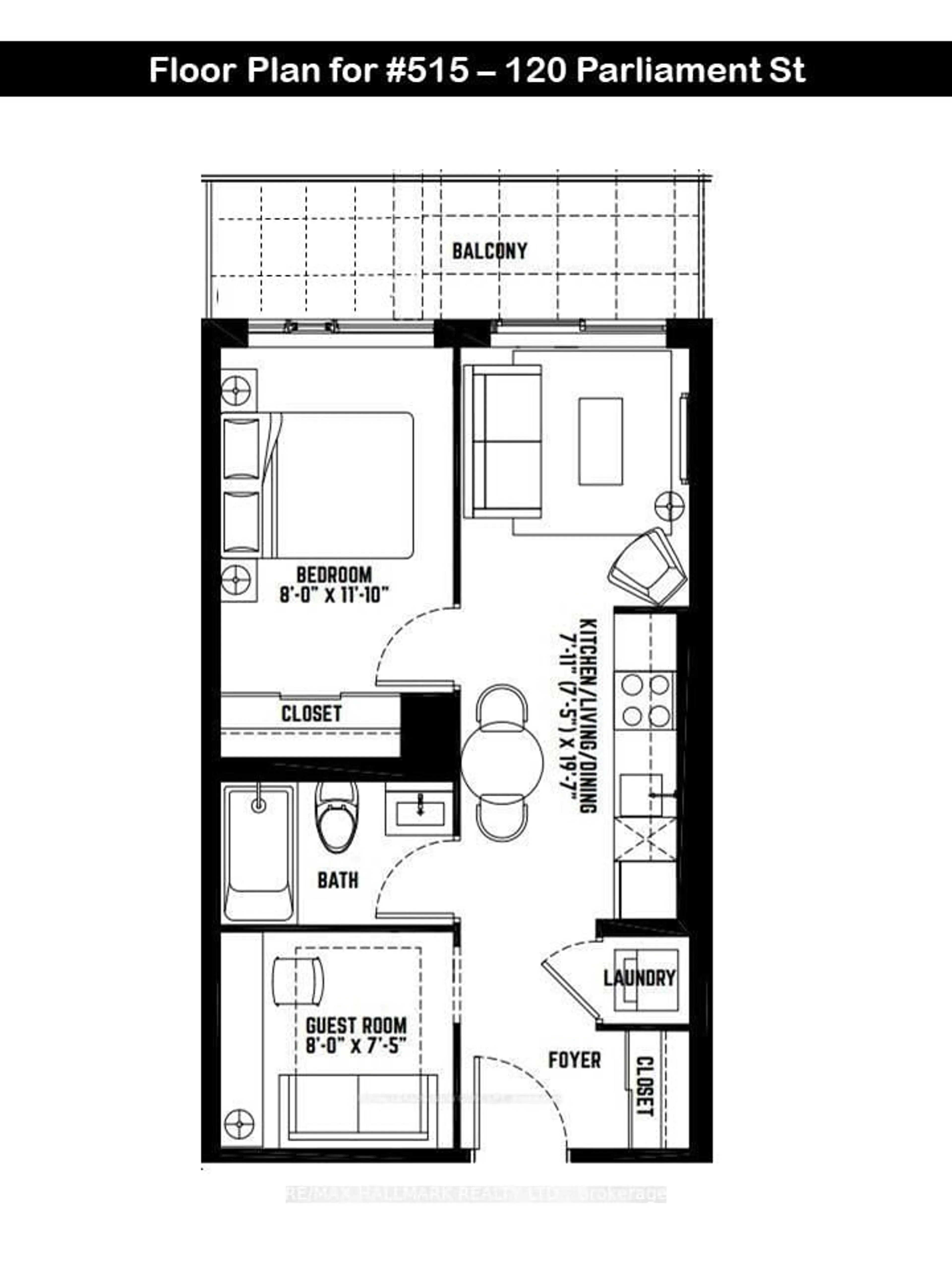 Floor plan for 120 Parliament St #515, Toronto Ontario M5A 0N6