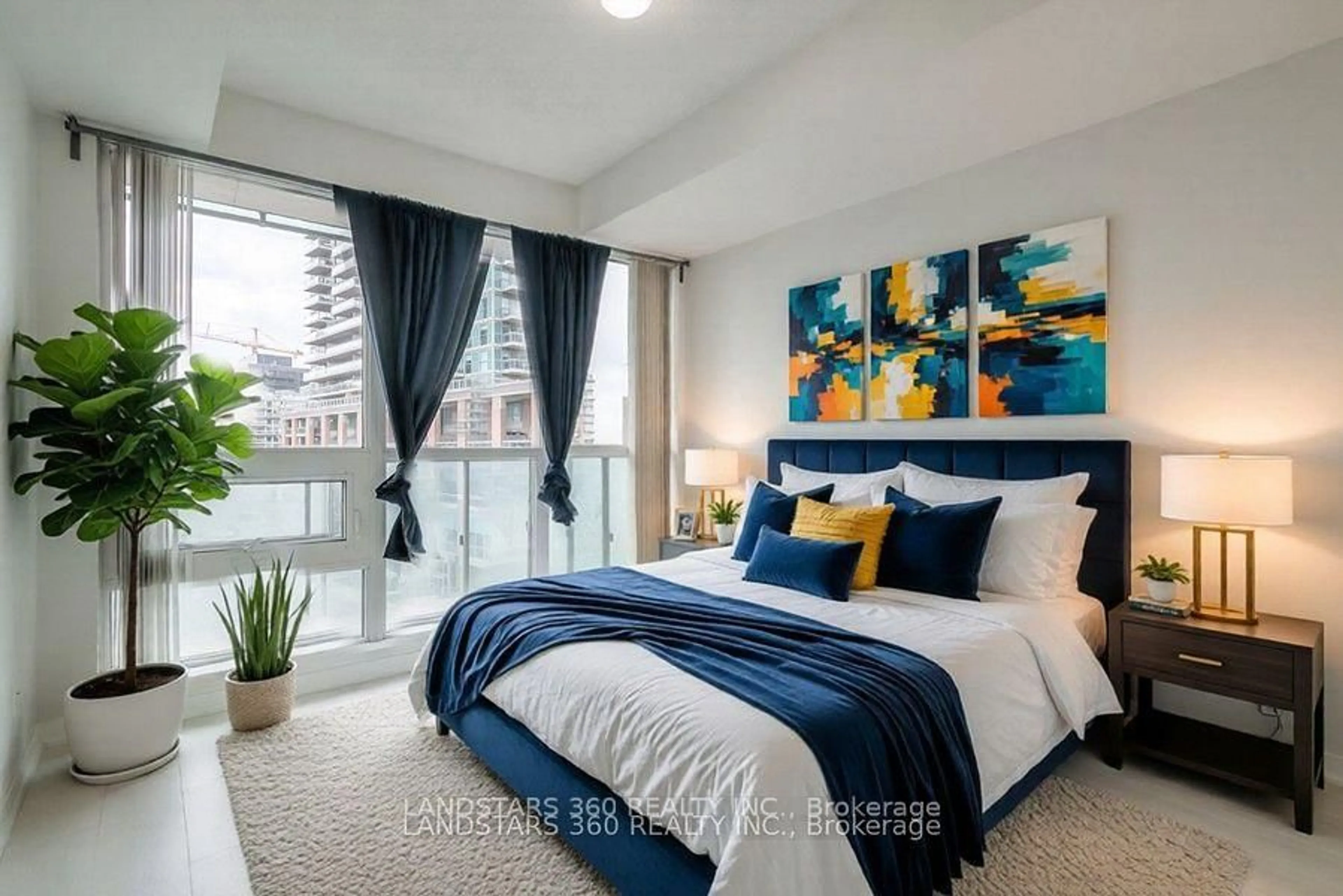 Bedroom with bed, carpet floor for 150 East Liberty St #502, Toronto Ontario M6K 3R5
