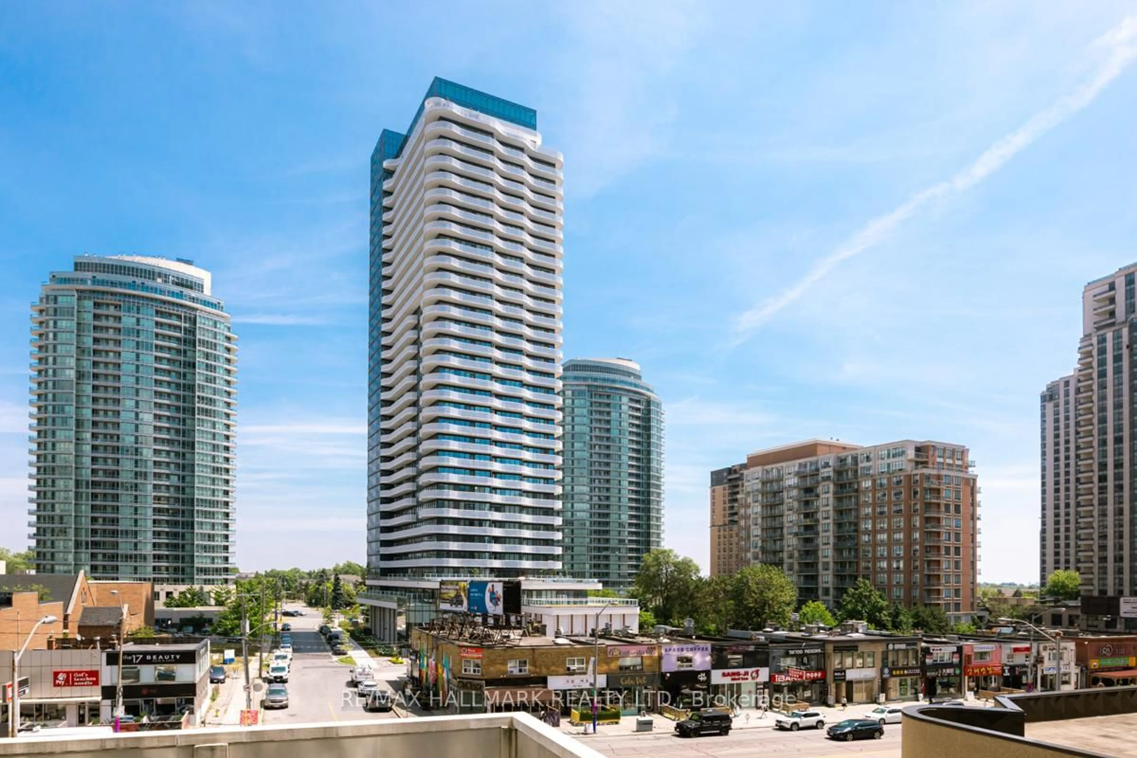 Patio, city buildings view from balcony for 5500 Yonge St #403, Toronto Ontario M2N 7L1