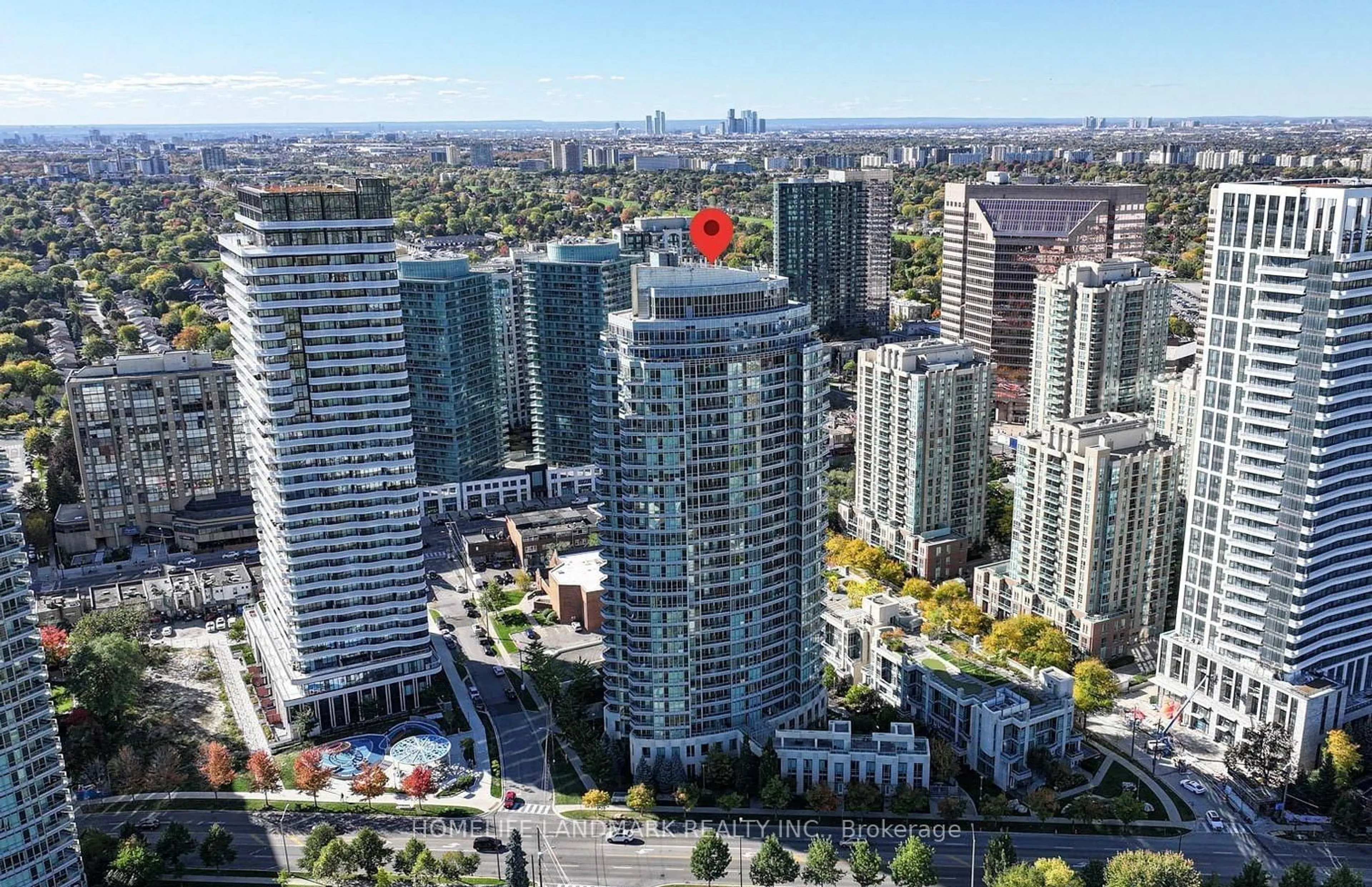 A pic from outside/outdoor area/front of a property/back of a property/a pic from drone, city buildings view from balcony for 18 Holmes Ave #907, Toronto Ontario M2N 0E1