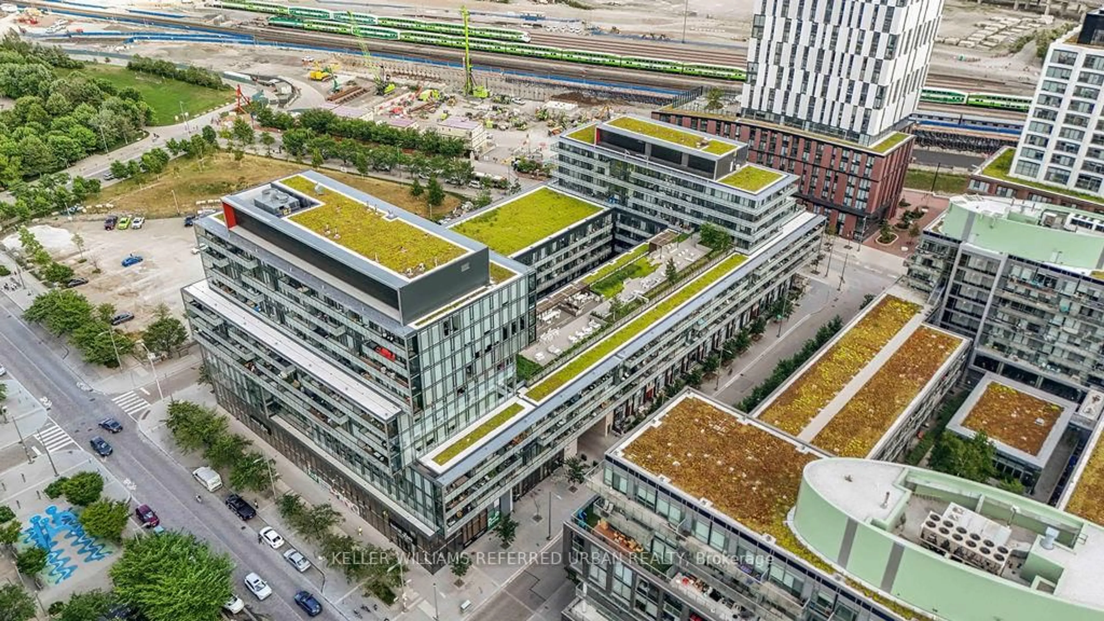 A pic from outside/outdoor area/front of a property/back of a property/a pic from drone, city buildings view from balcony for 35 Rolling Mills Rd #N609, Toronto Ontario M5V 0V6