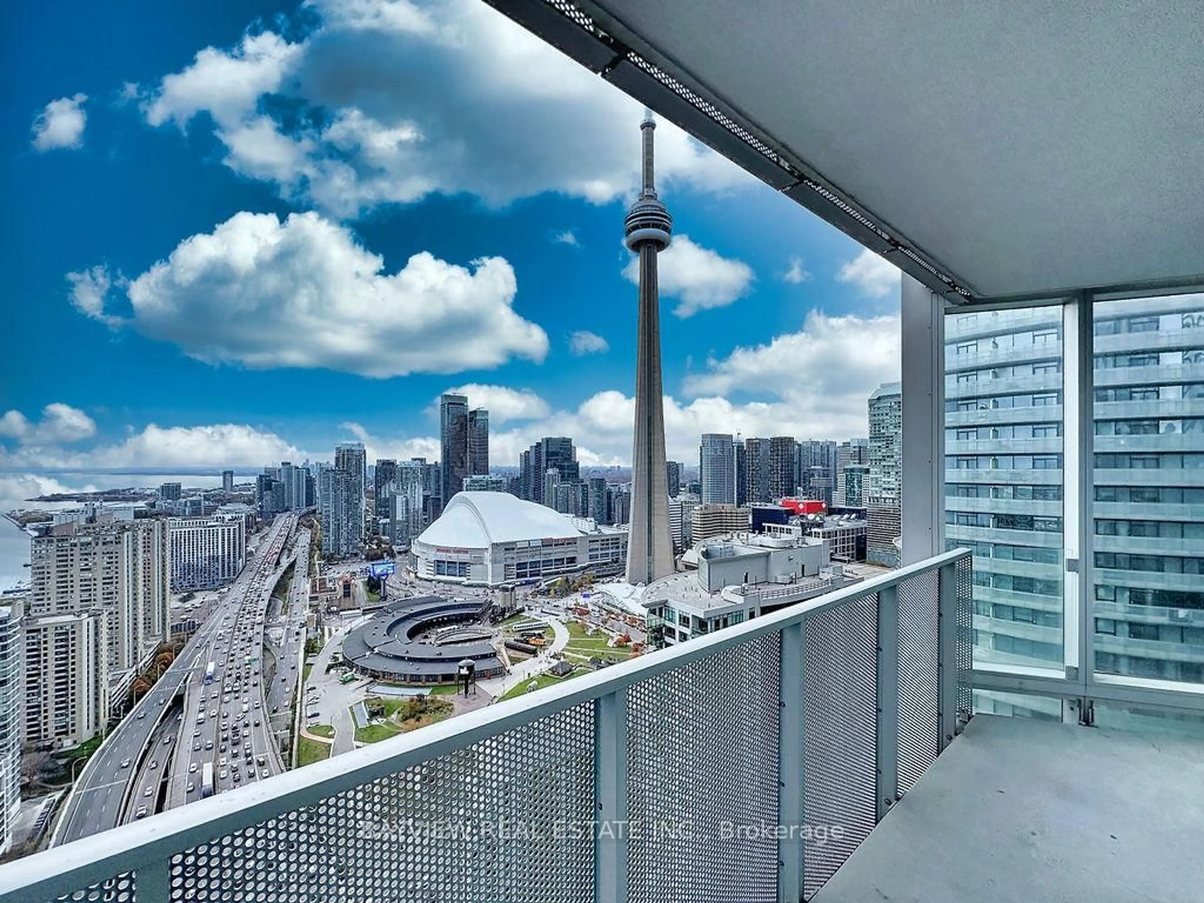 Balcony in the apartment, city buildings view from balcony for 10 York St #4110, Toronto Ontario M5J 2Z2
