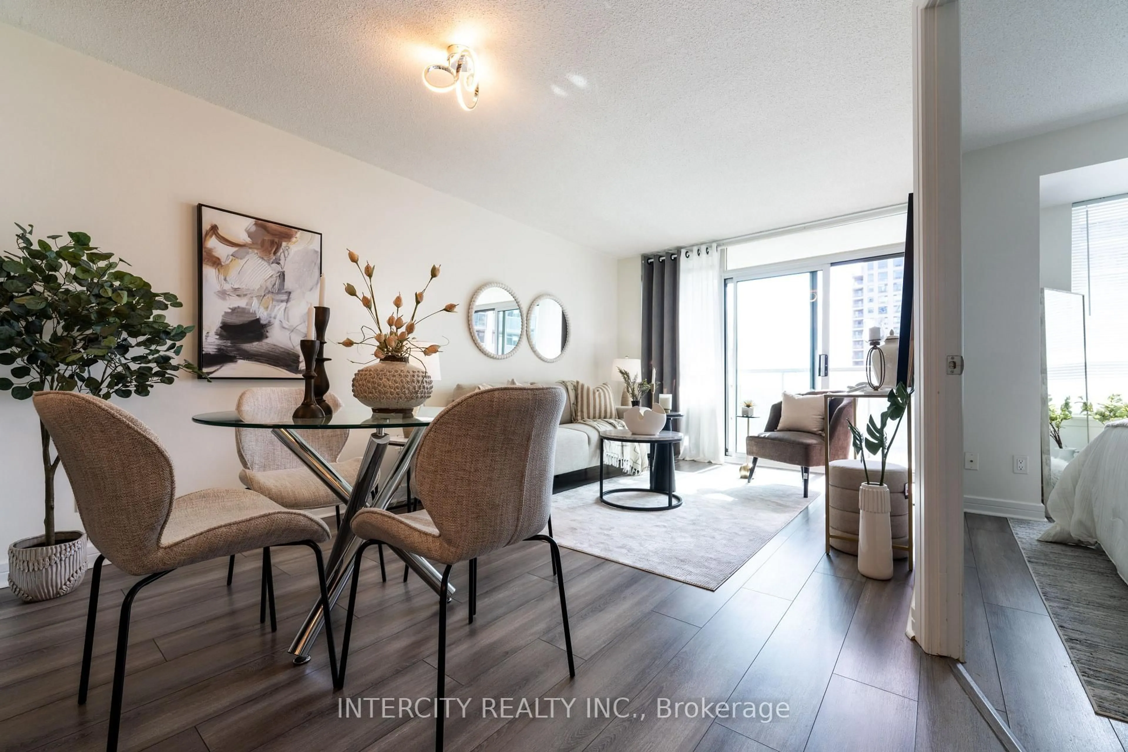 Living room with furniture, wood/laminate floor for 16 Harrison Garden Blvd #1706, Toronto Ontario M2N 7J6