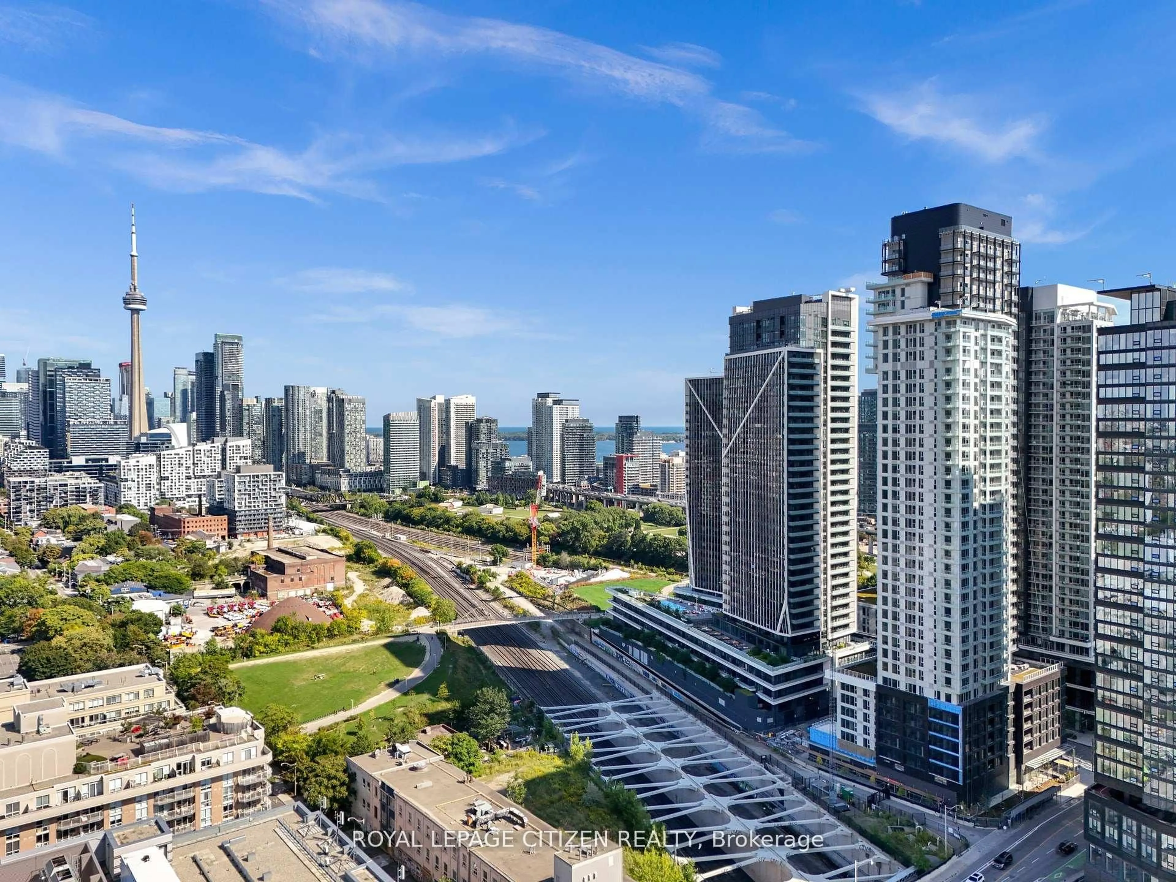 A pic from outside/outdoor area/front of a property/back of a property/a pic from drone, city buildings view from balcony for 50 Ordnance St #418, Toronto Ontario M6K 0C9