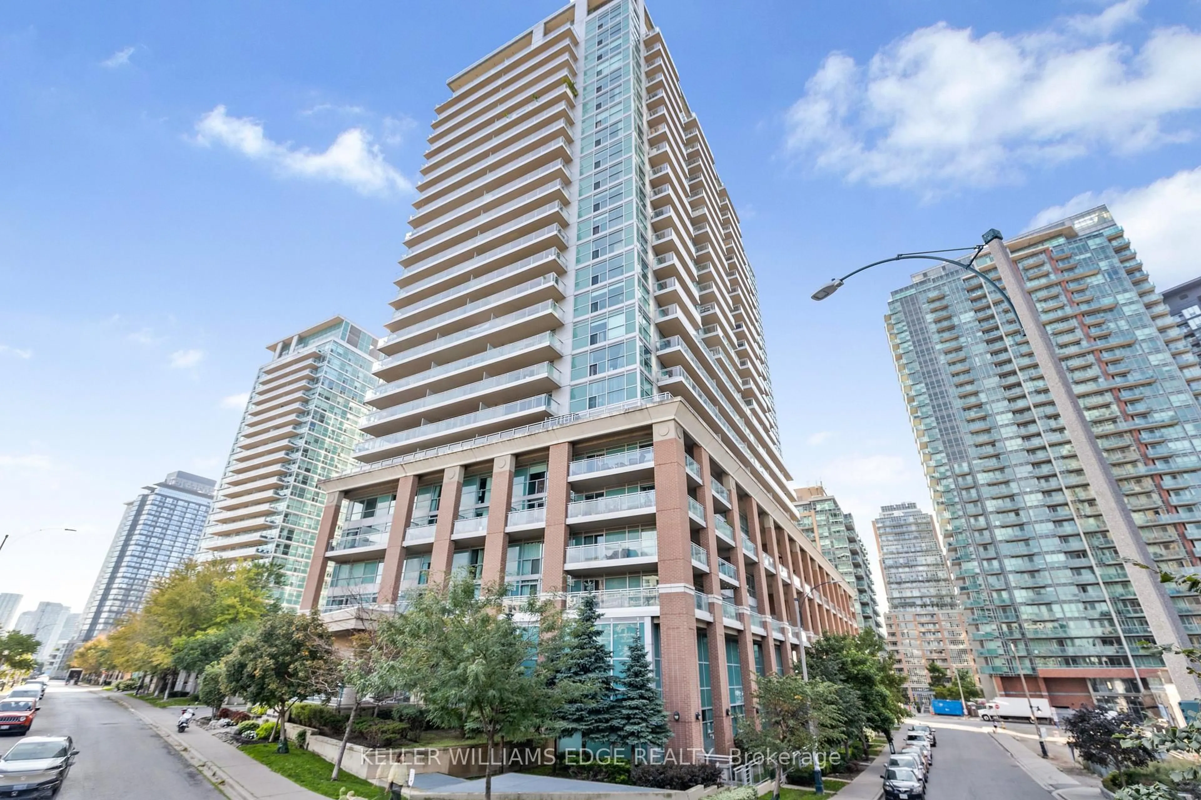 Patio, city buildings view from balcony for 100 Western Battery Rd #1406, Toronto Ontario M6K 3S2