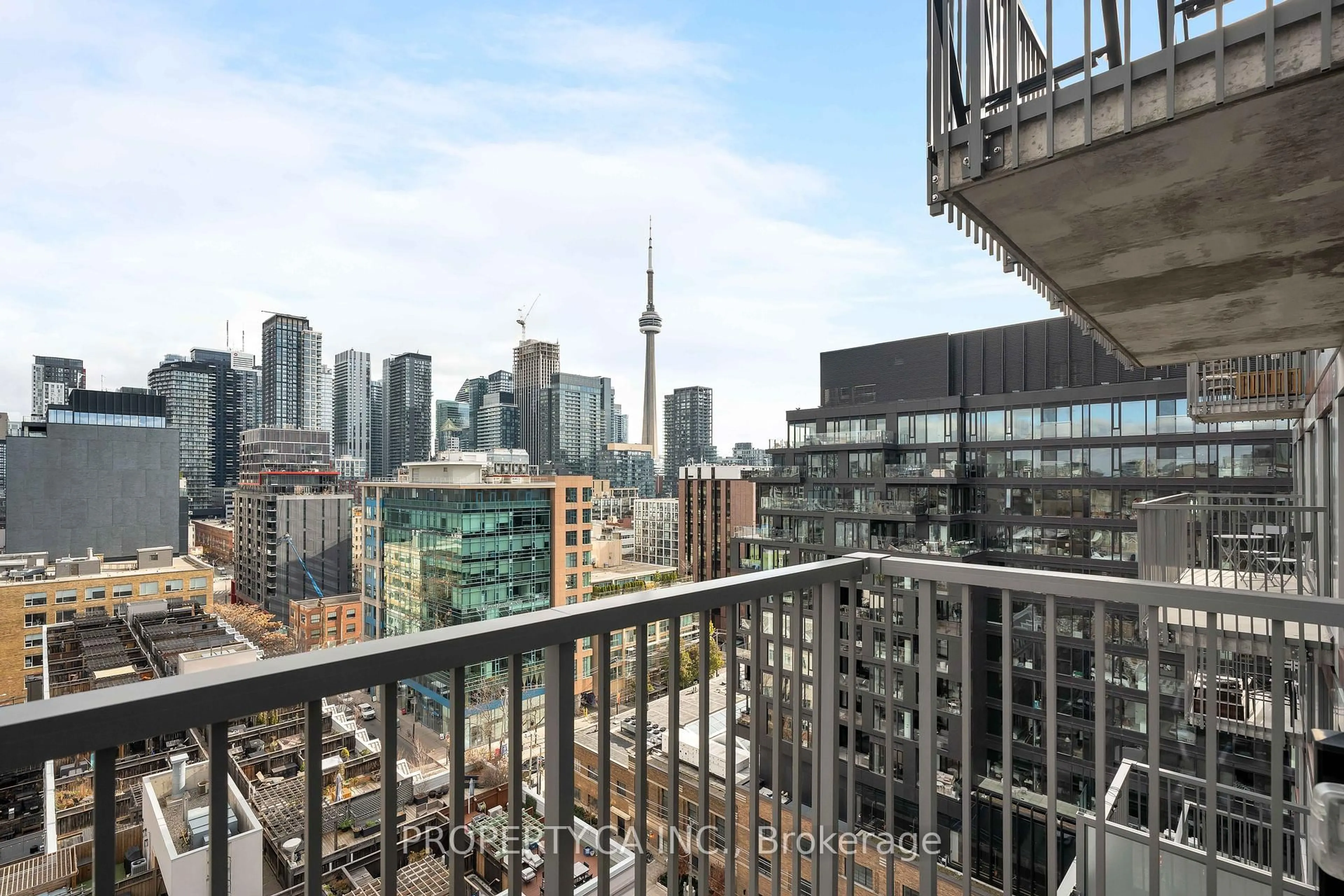 Balcony in the apartment, city buildings view from balcony for 2 Augusta Ave #LPH01, Toronto Ontario M5V 0T3