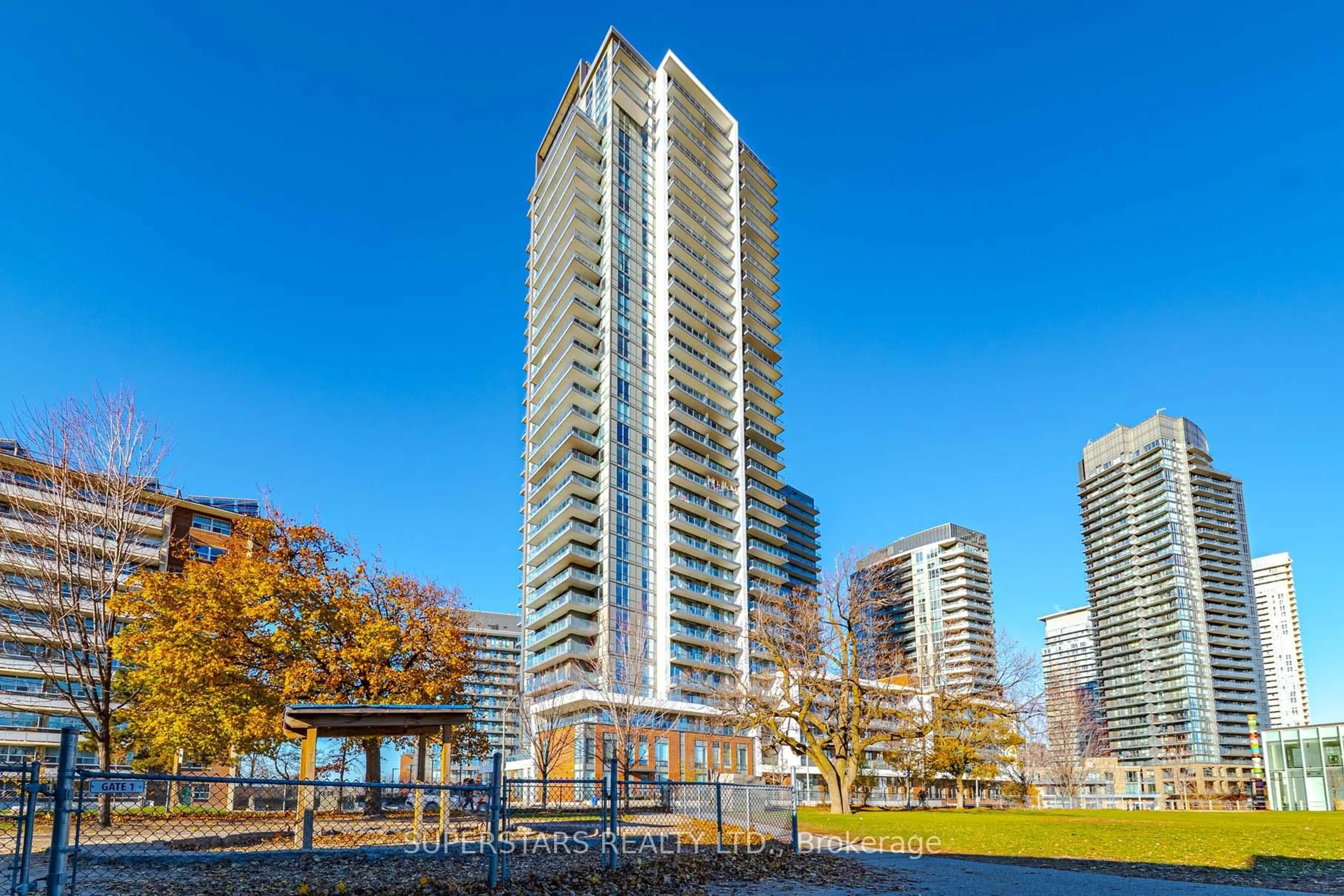 Patio, city buildings view from balcony for 32 Forest Manor Rd #510, Toronto Ontario M2J 0H2