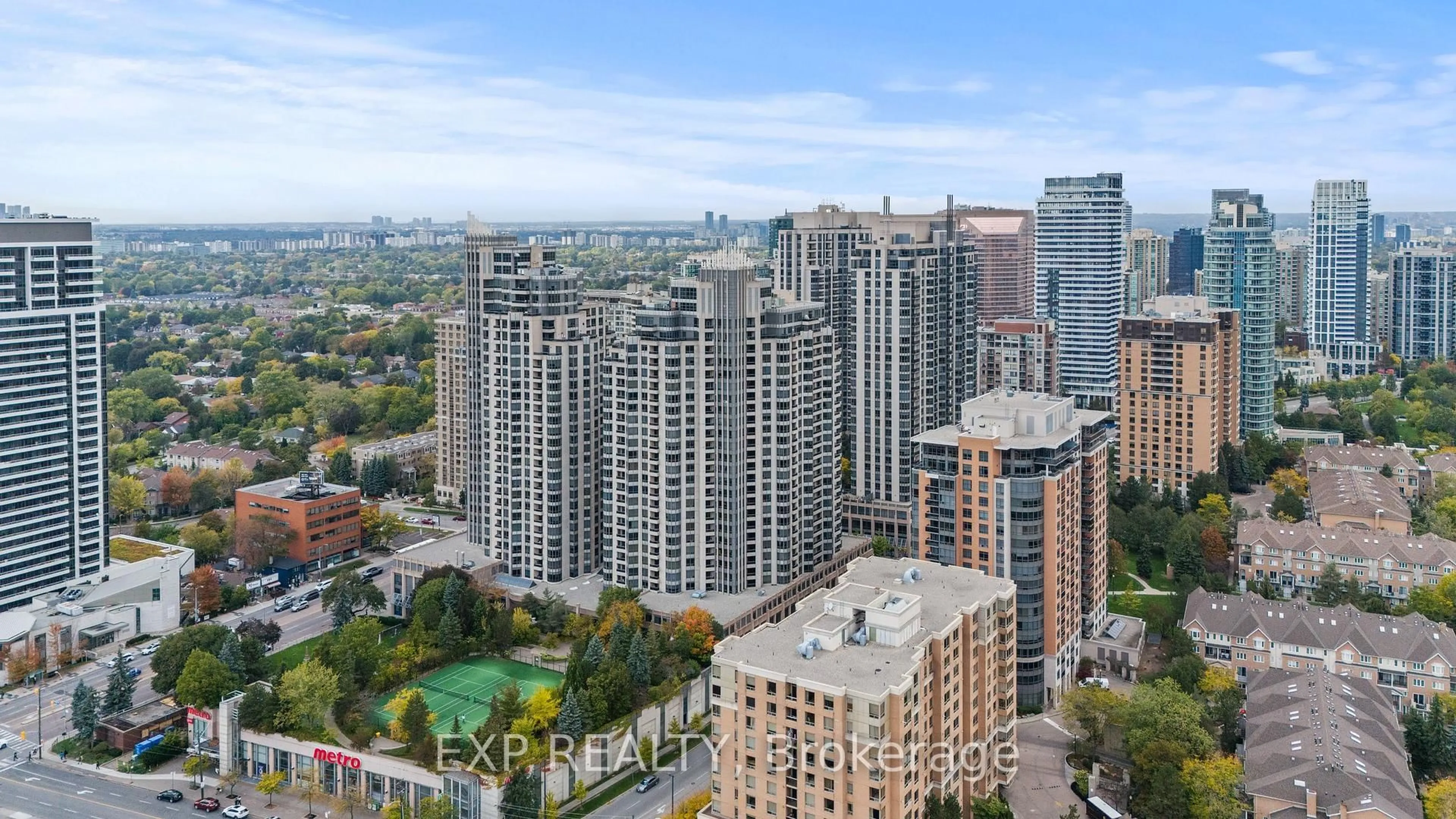 A pic from outside/outdoor area/front of a property/back of a property/a pic from drone, city buildings view from balcony for 15 Northtown Way #1222, Toronto Ontario M2N 7A2