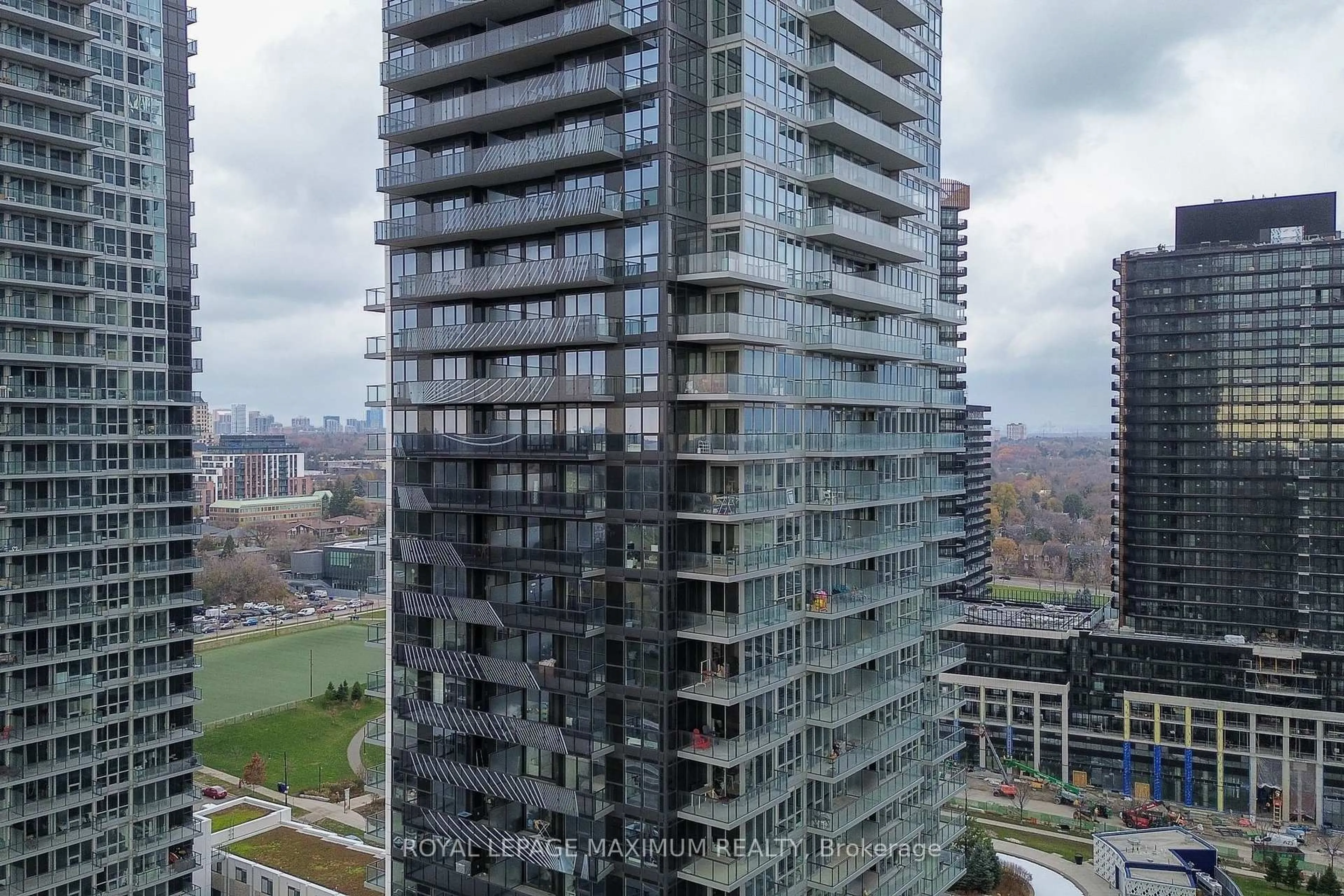 A pic from outside/outdoor area/front of a property/back of a property/a pic from drone, city buildings view from balcony for 95 McMahon Dr #502, Toronto Ontario M2K 0H1