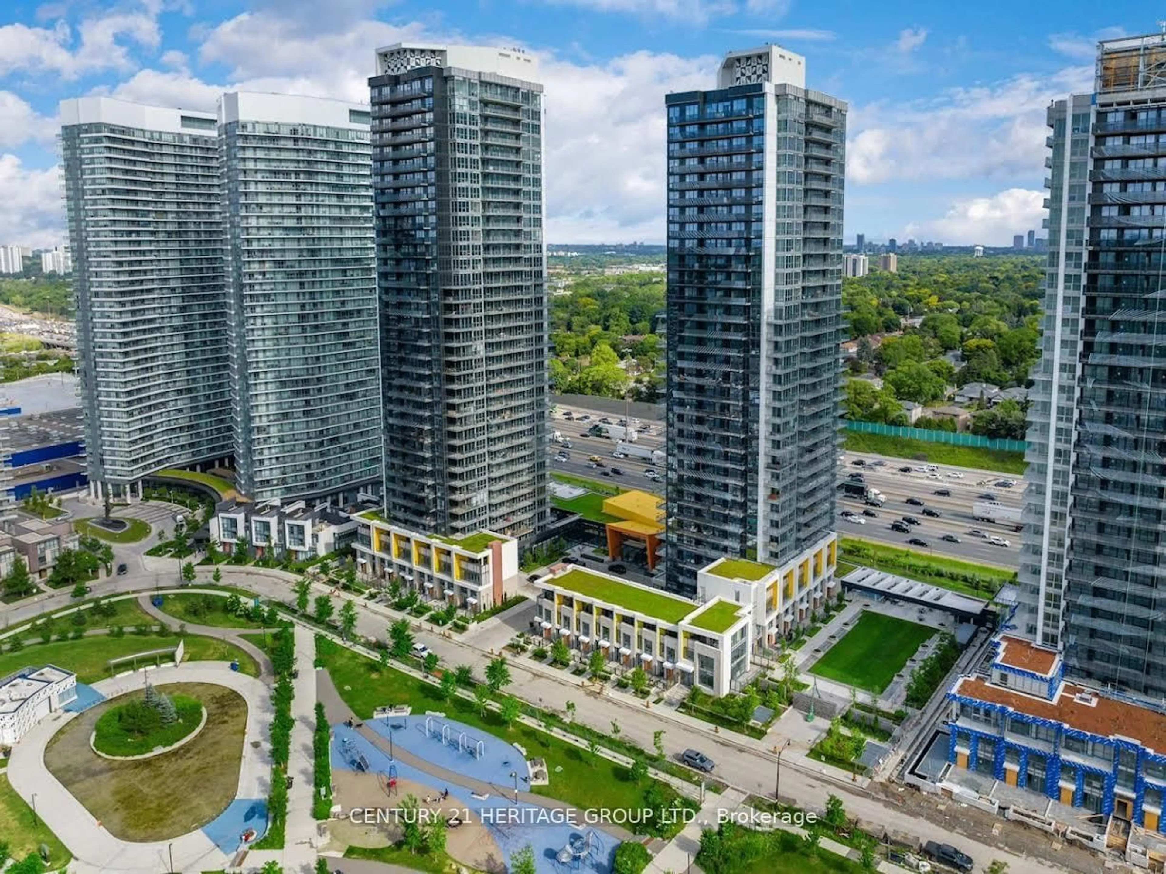 A pic from outside/outdoor area/front of a property/back of a property/a pic from drone, city buildings view from balcony for 85 Mcmahon Dr #1107, Toronto Ontario M2K 0H1