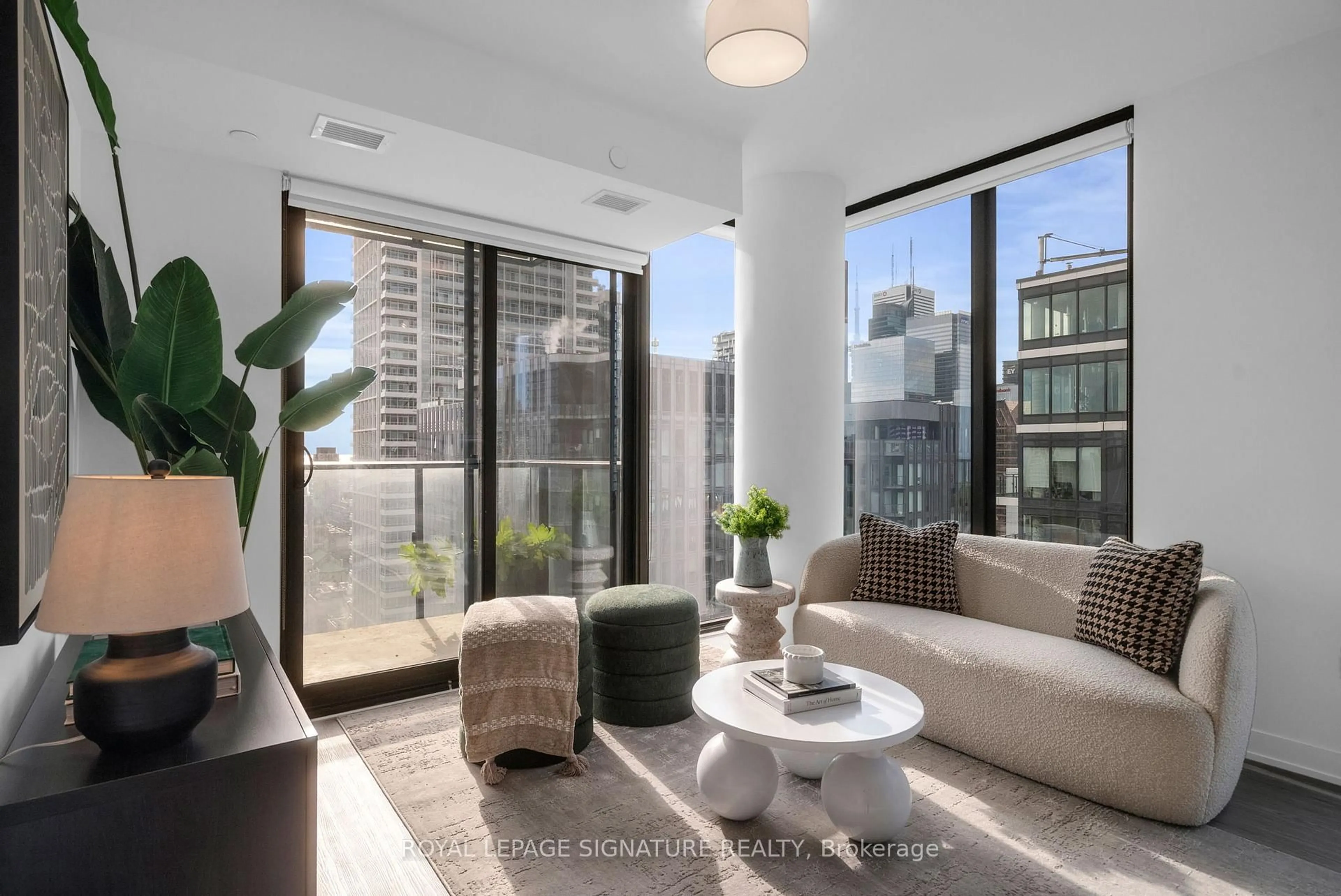 Living room with furniture, cement floor for 47 Mutual St #2902, Toronto Ontario M5B 0C6