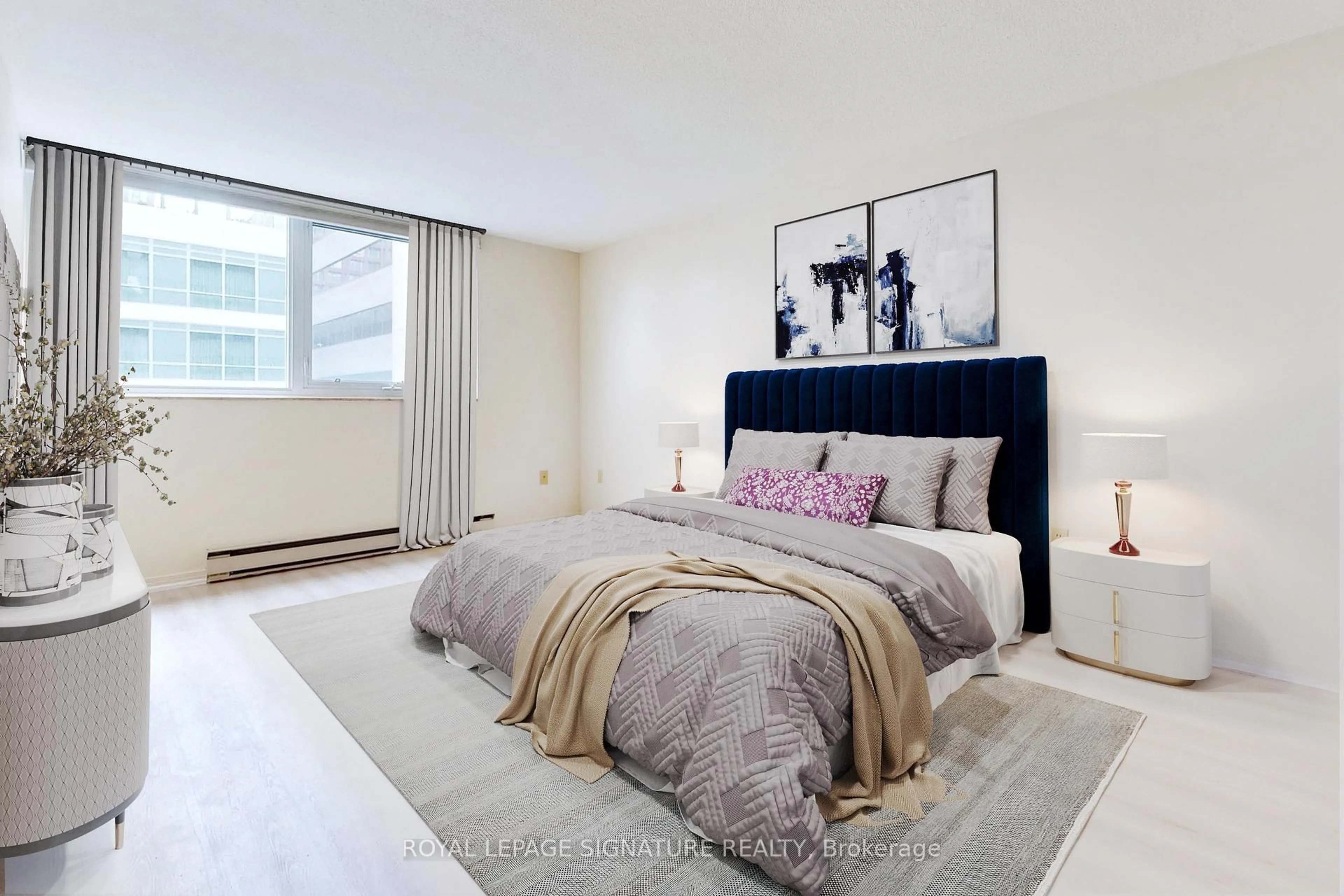 Bedroom with bed, carpet floor for 360 Bloor St #1107, Toronto Ontario M4W 3M3