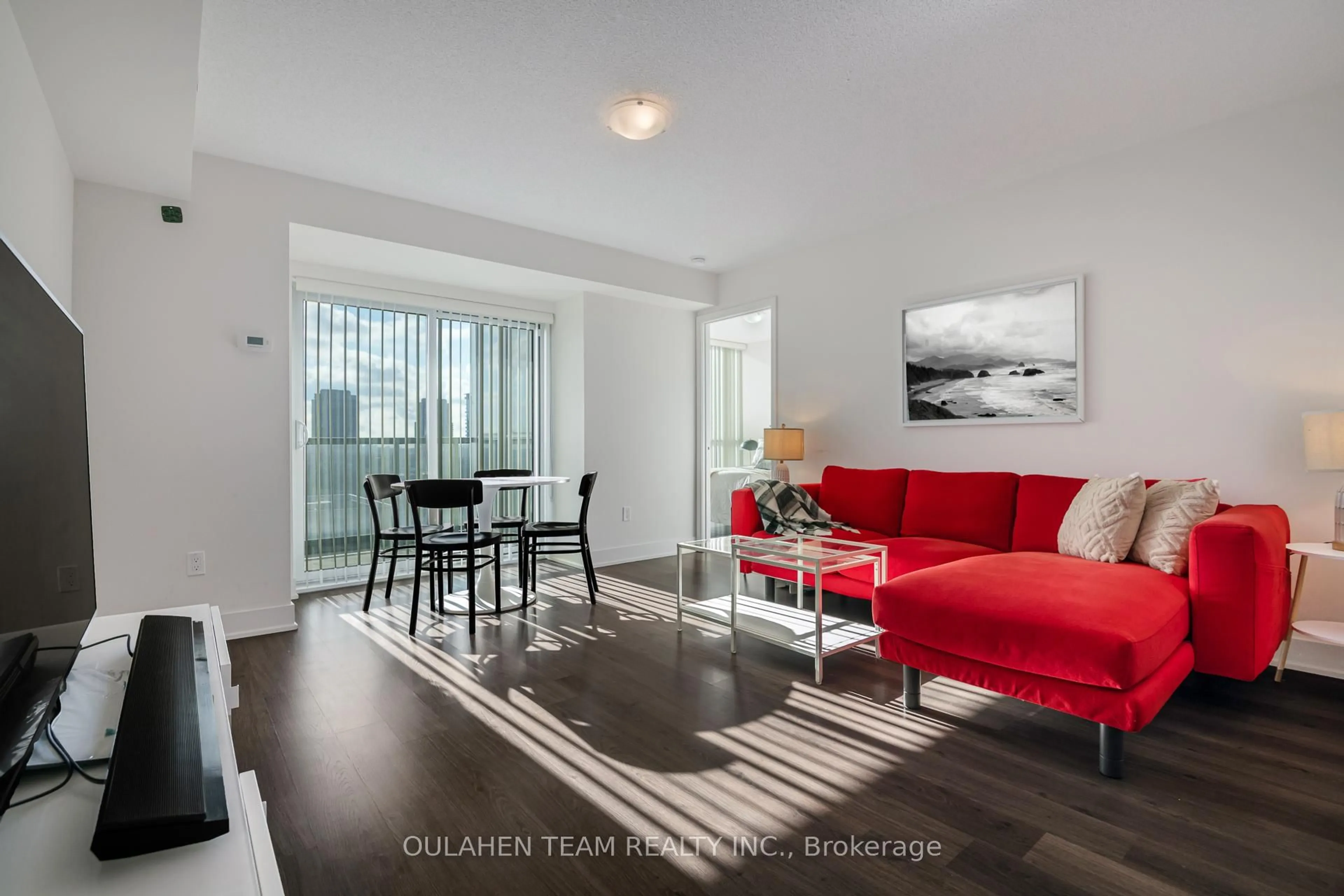 Living room with furniture, wood/laminate floor for 88 Sheppard Ave #1204, Toronto Ontario M2N 0G9