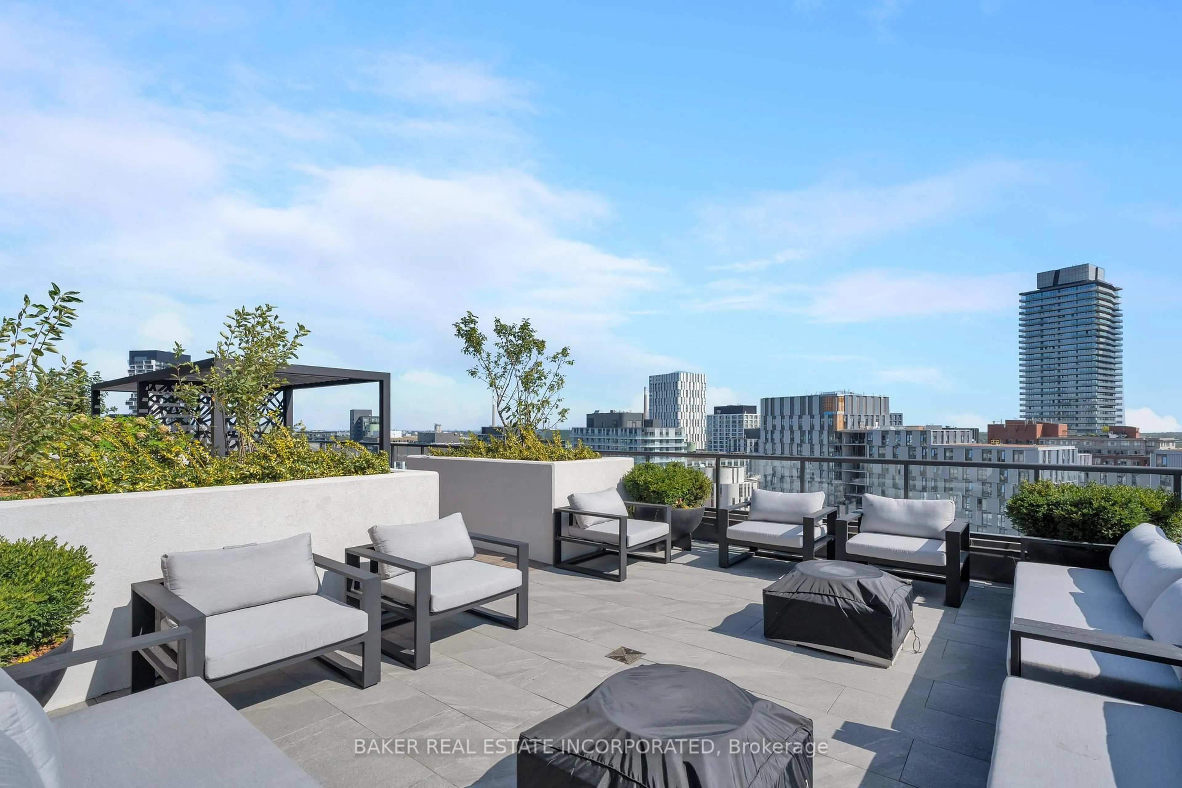 Patio, city buildings view from balcony for 28 Eastern Ave #633, Toronto Ontario M5A 0Y2