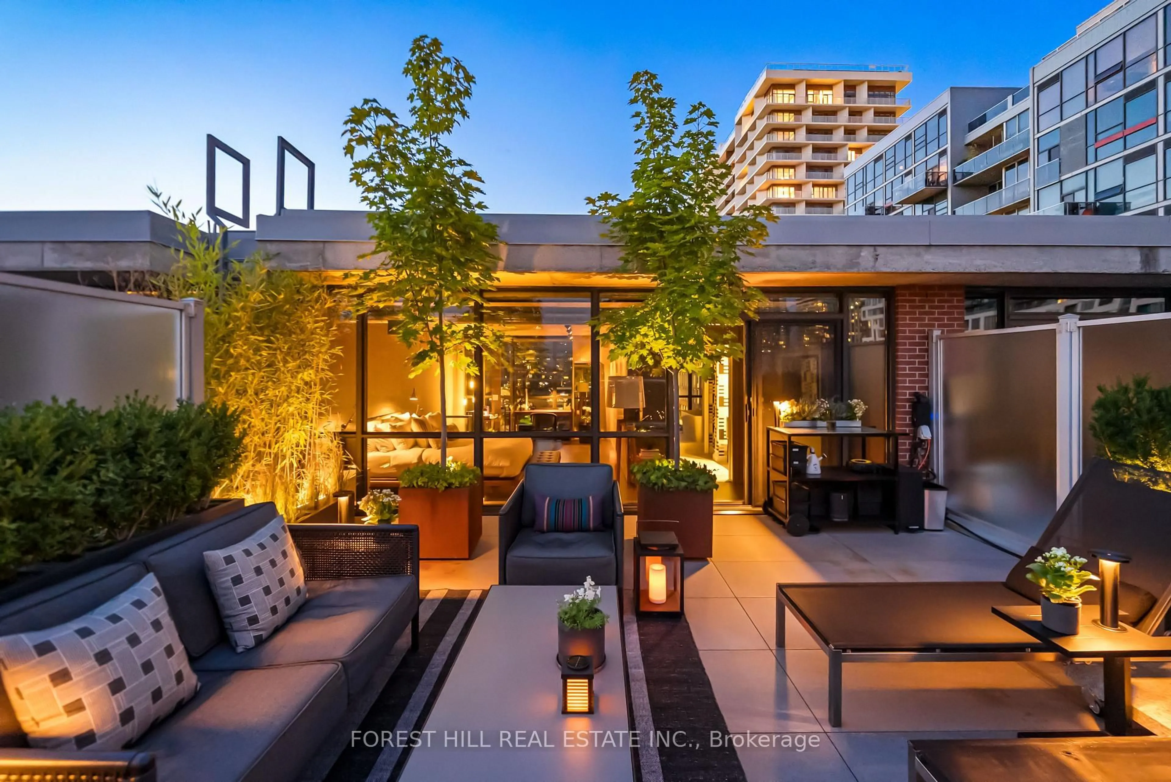 Patio, city buildings view from balcony for 62 Niagara St #519, Toronto Ontario M5V 1C5