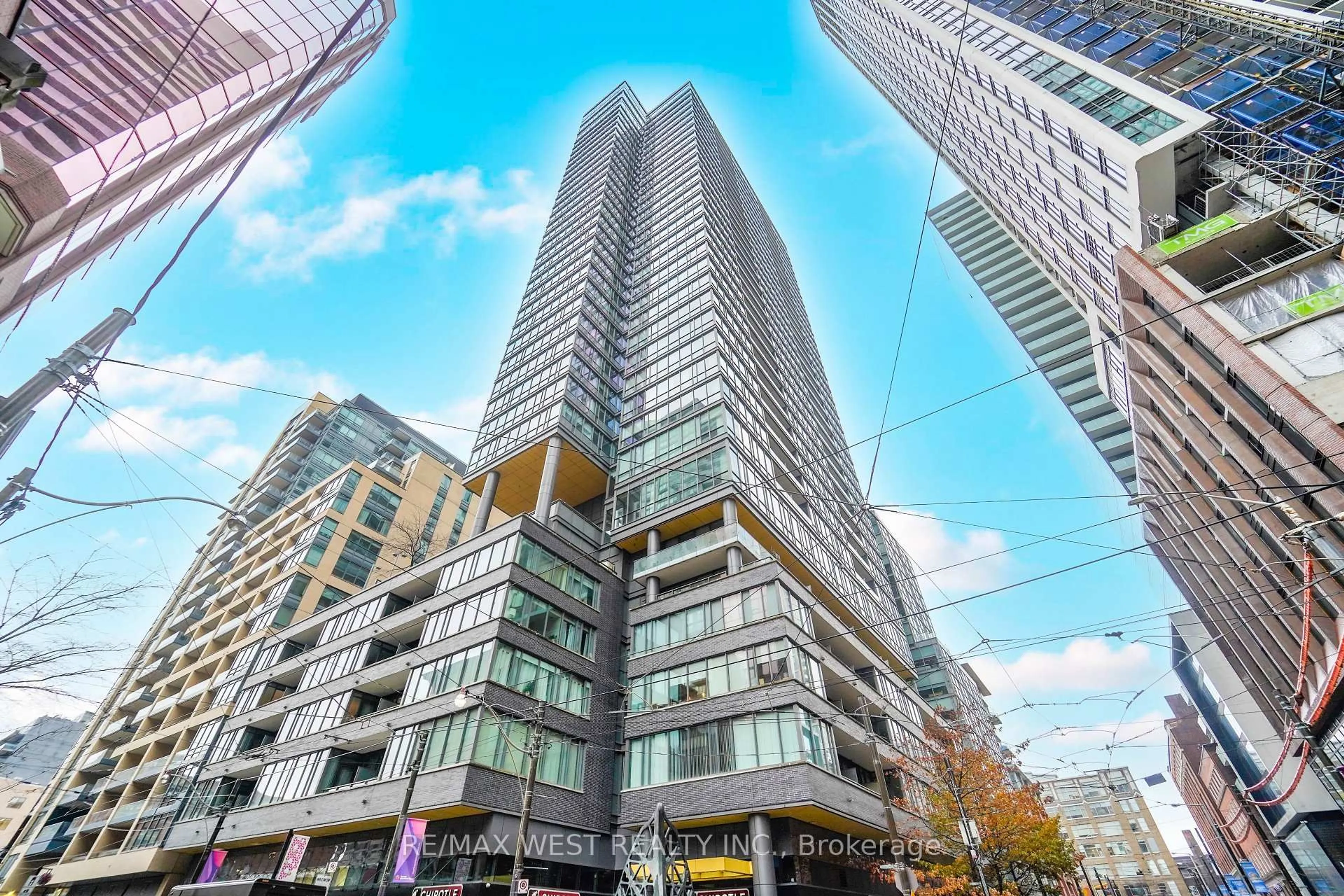 A pic from outside/outdoor area/front of a property/back of a property/a pic from drone, city buildings view from balcony for 8 Charlotte St #412, Toronto Ontario M5V 0K4