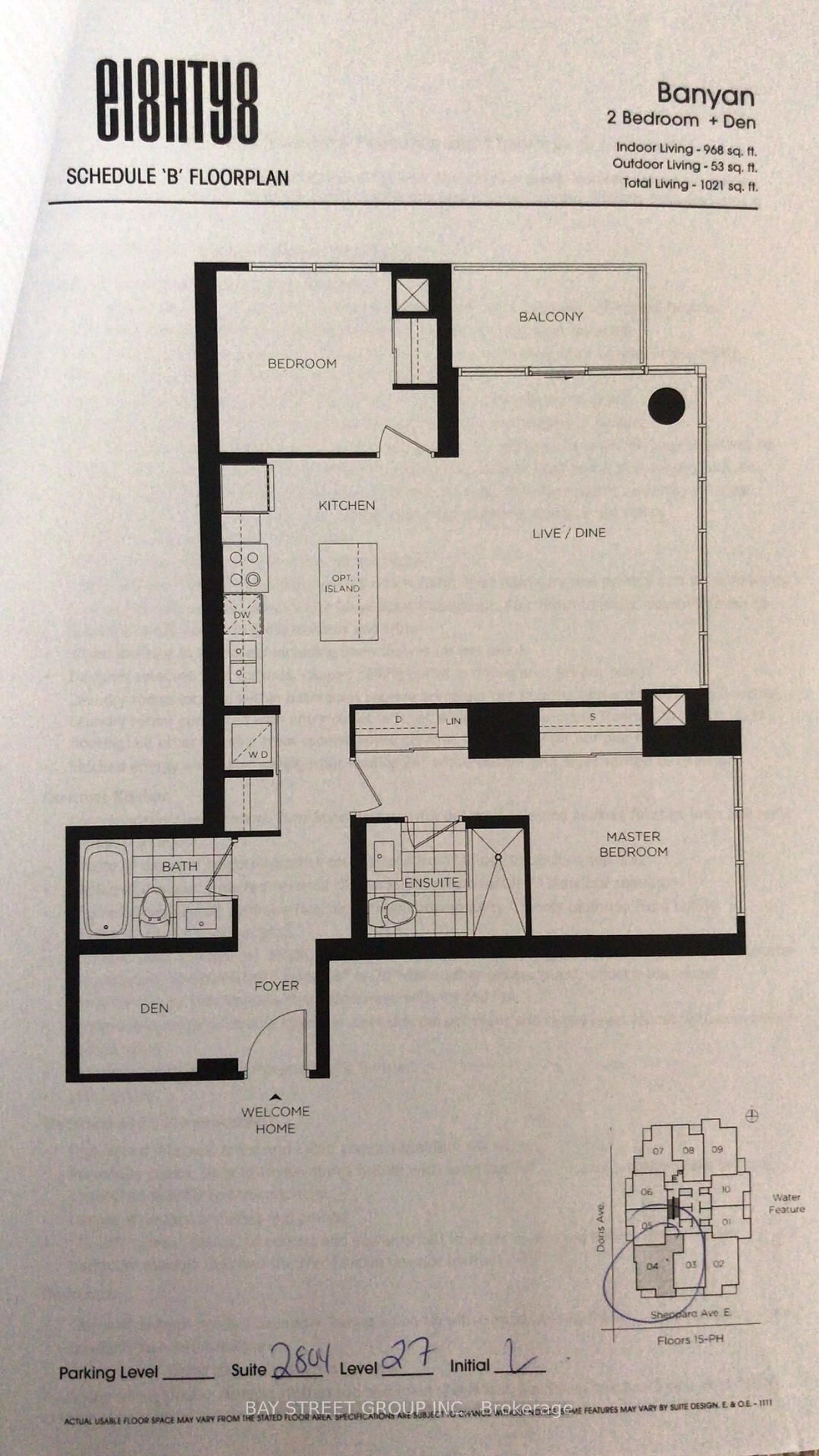 Floor plan for 88 Sheppard Ave #2804, Toronto Ontario M2N 6Y2