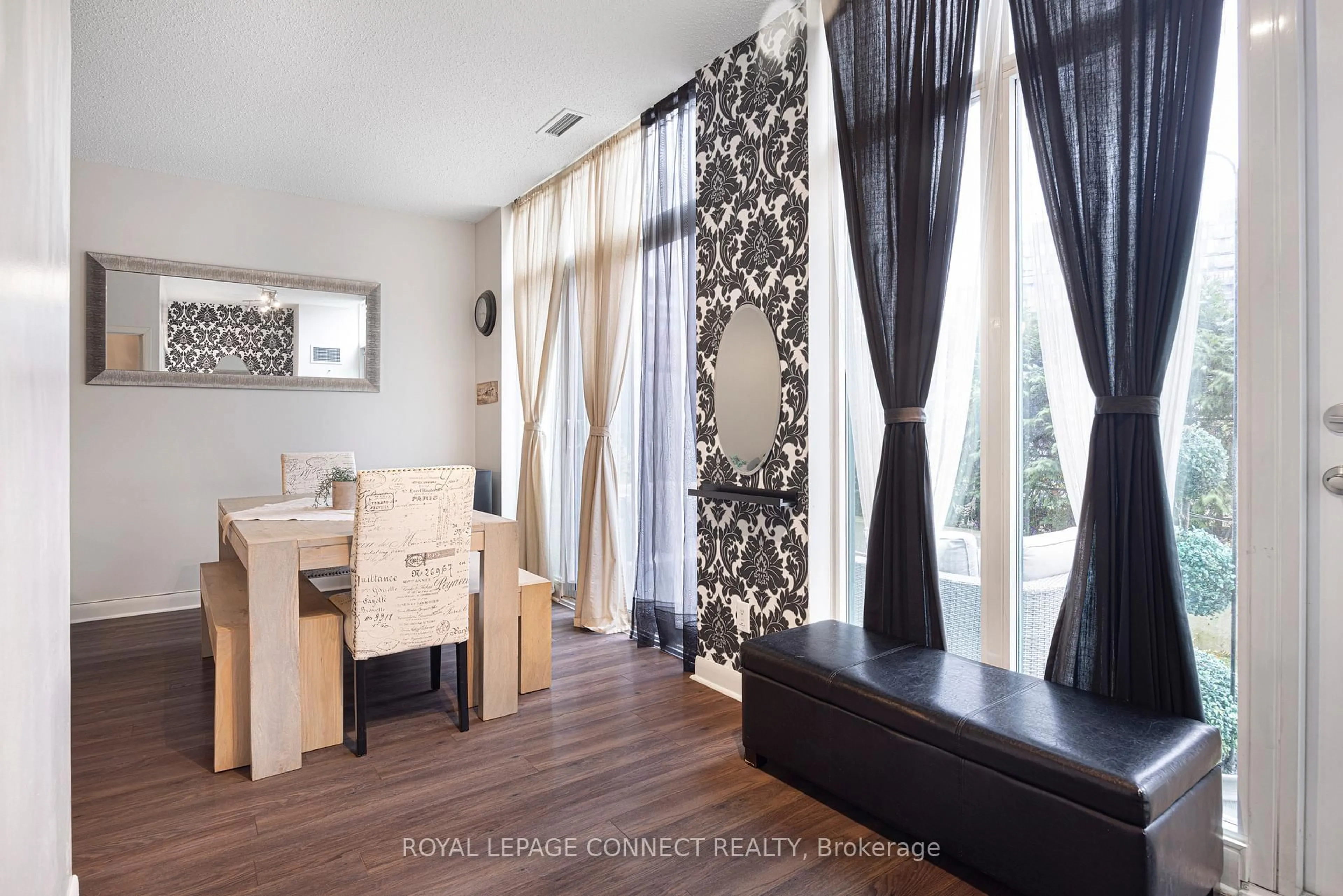 Dining room, wood/laminate floor for 525 Wilson Ave #147, Toronto Ontario M3H 0A7