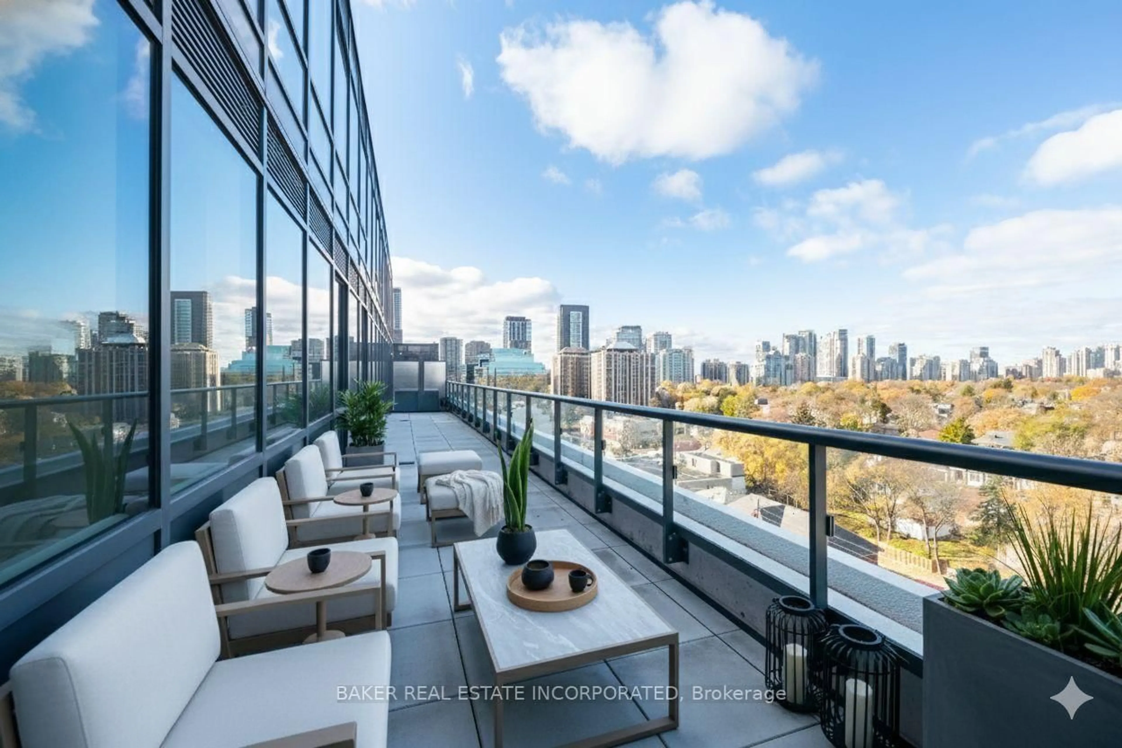 Patio, city buildings view from balcony for 181 Sheppard Ave #901, Toronto Ontario M2N 0L9