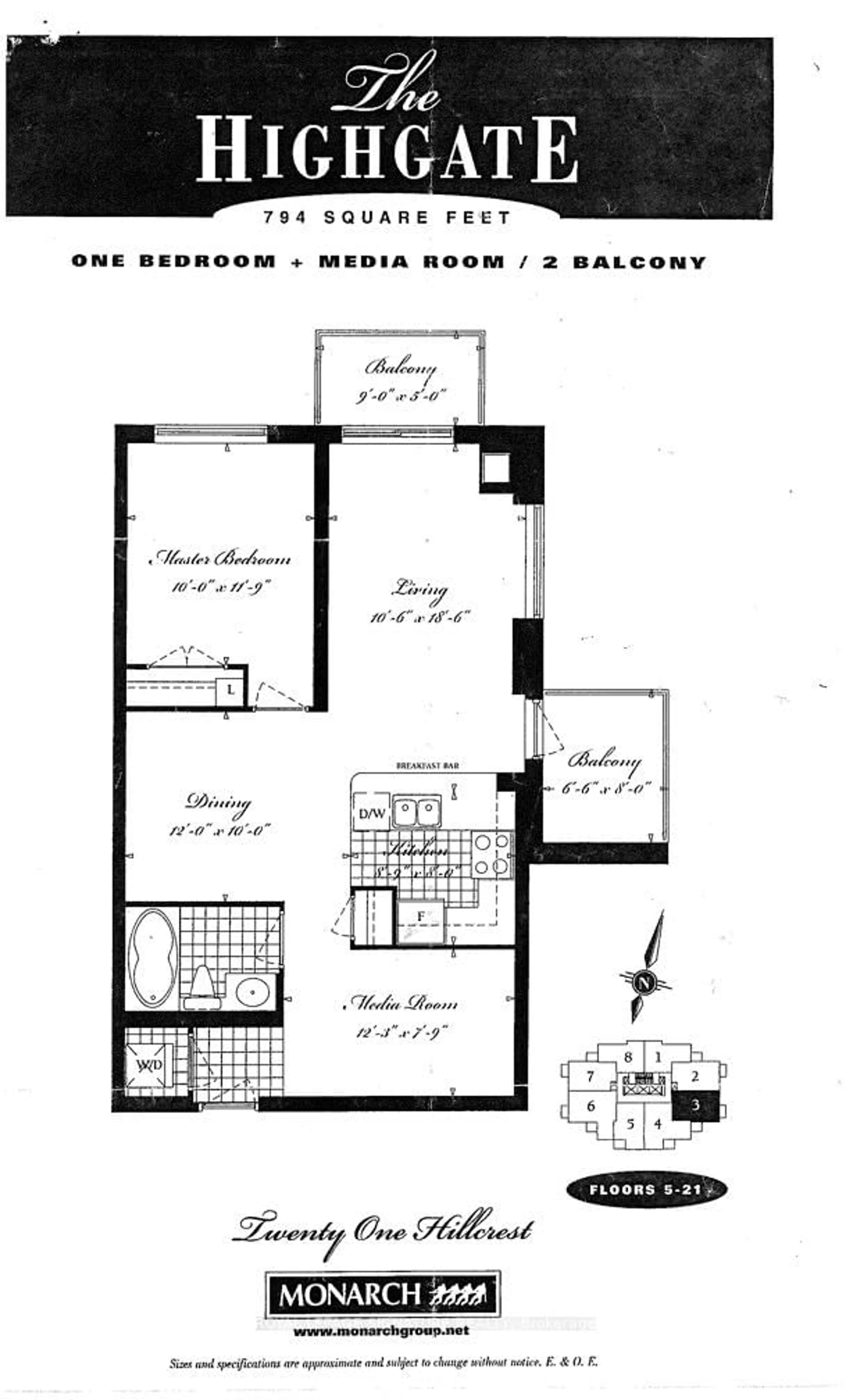 Floor plan for 21 Hillcrest Ave #1703, Toronto Ontario M2N 7K2
