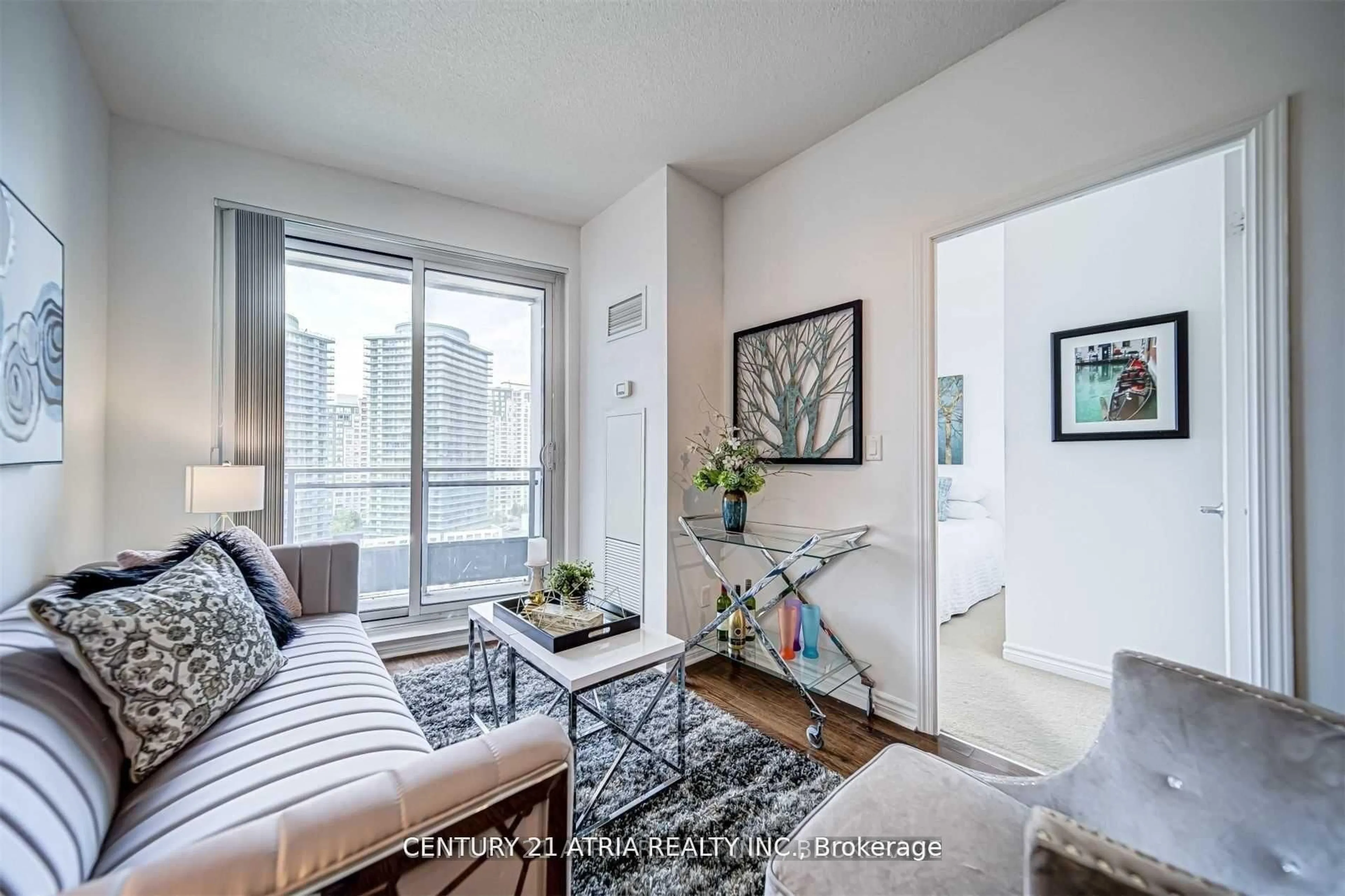 Living room with furniture, wood/laminate floor for 18 Holmes Ave #1109, Toronto Ontario M2N 0E1